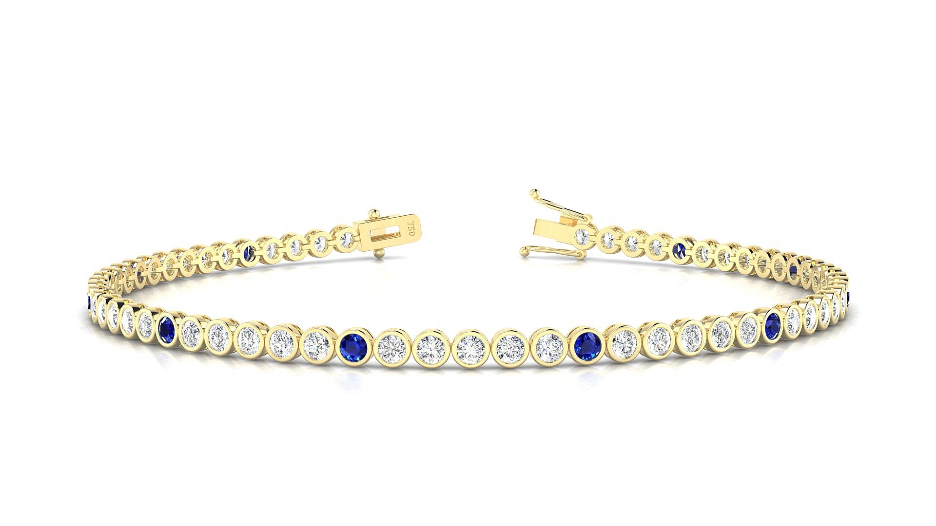 Avila 1-5 | 18k Yellow Gold 2 mm Round Natural Sapphire & Diamond 19 cm Tennis Bracelet