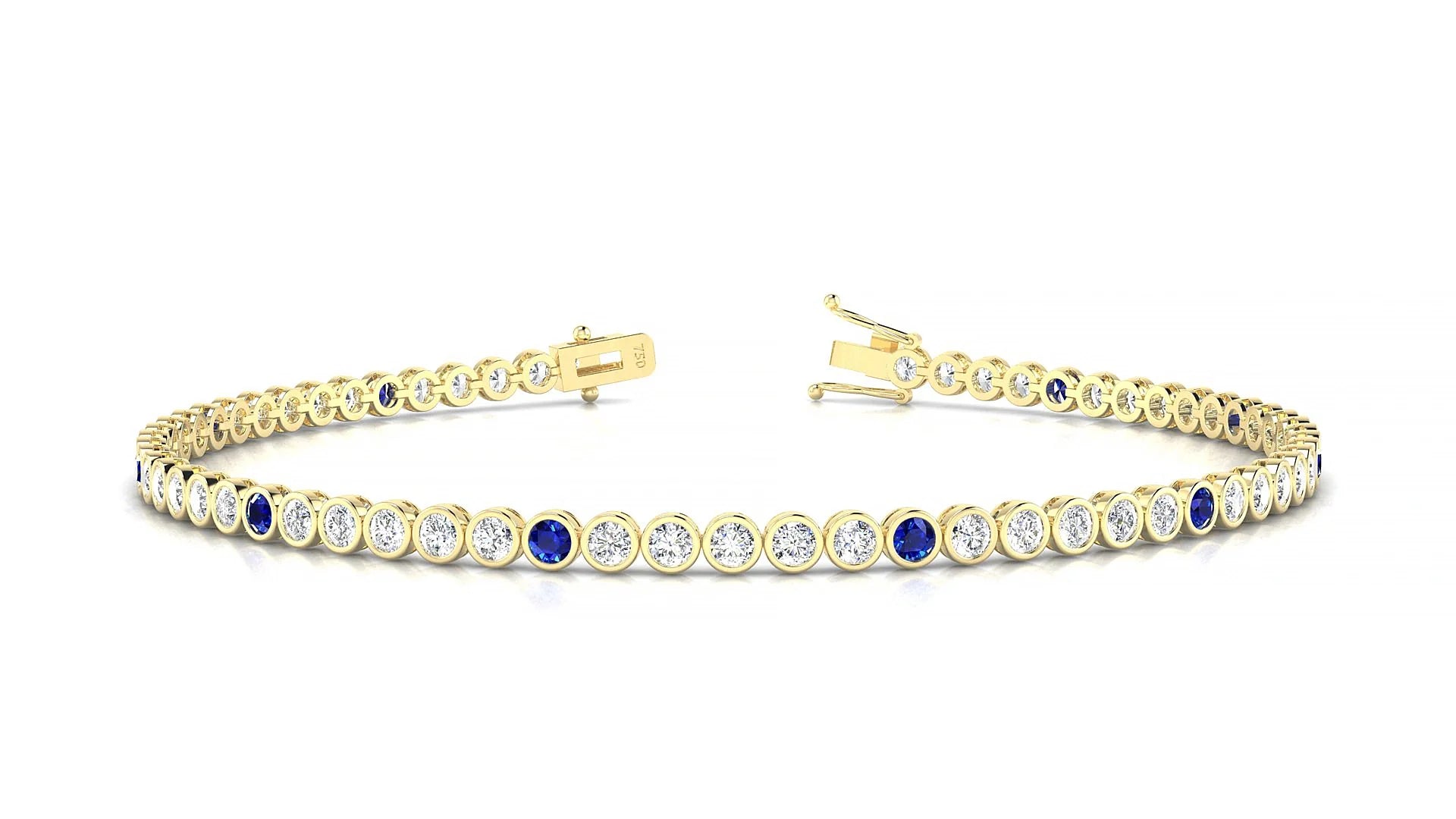 Avila 1-5 | 18k Yellow Gold 2 mm Round Natural Sapphire & Diamond Tennis Bracelet