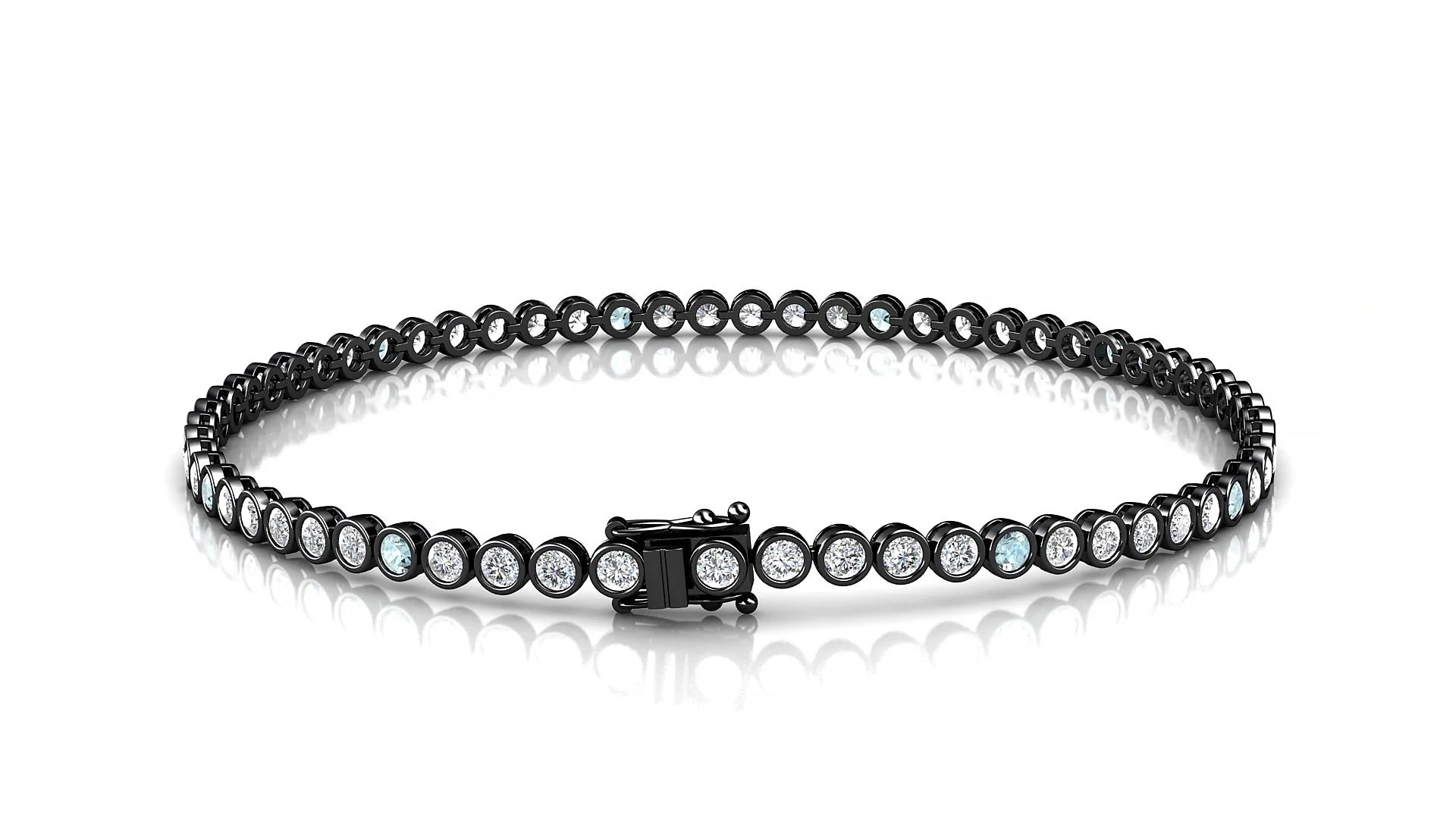 Avila 1-5 | 18k Black Gold 2 mm Round Natural Aquamarine & Diamond Tennis Bracelet