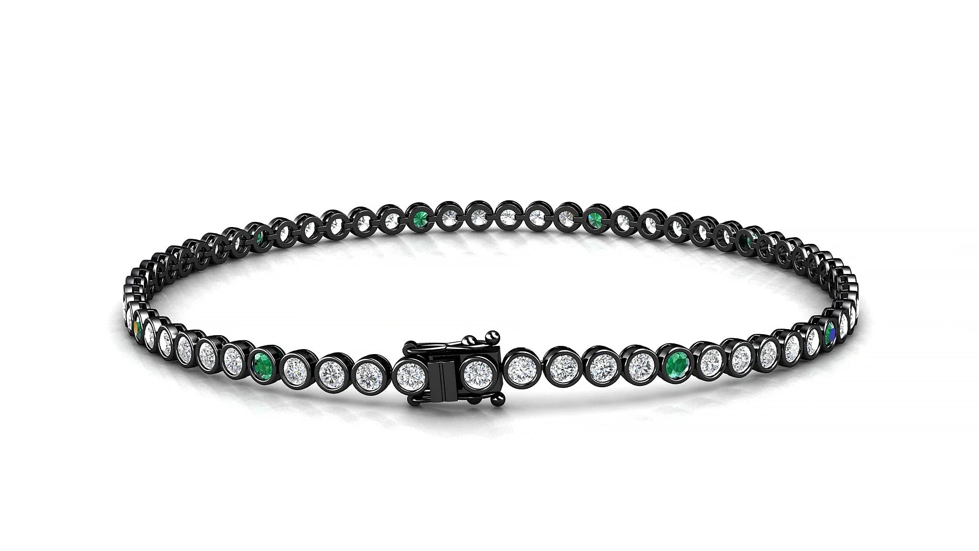 Avila 1-5 | 18k Black Gold 2 mm Round Natural Emerald & Diamond Tennis Bracelet