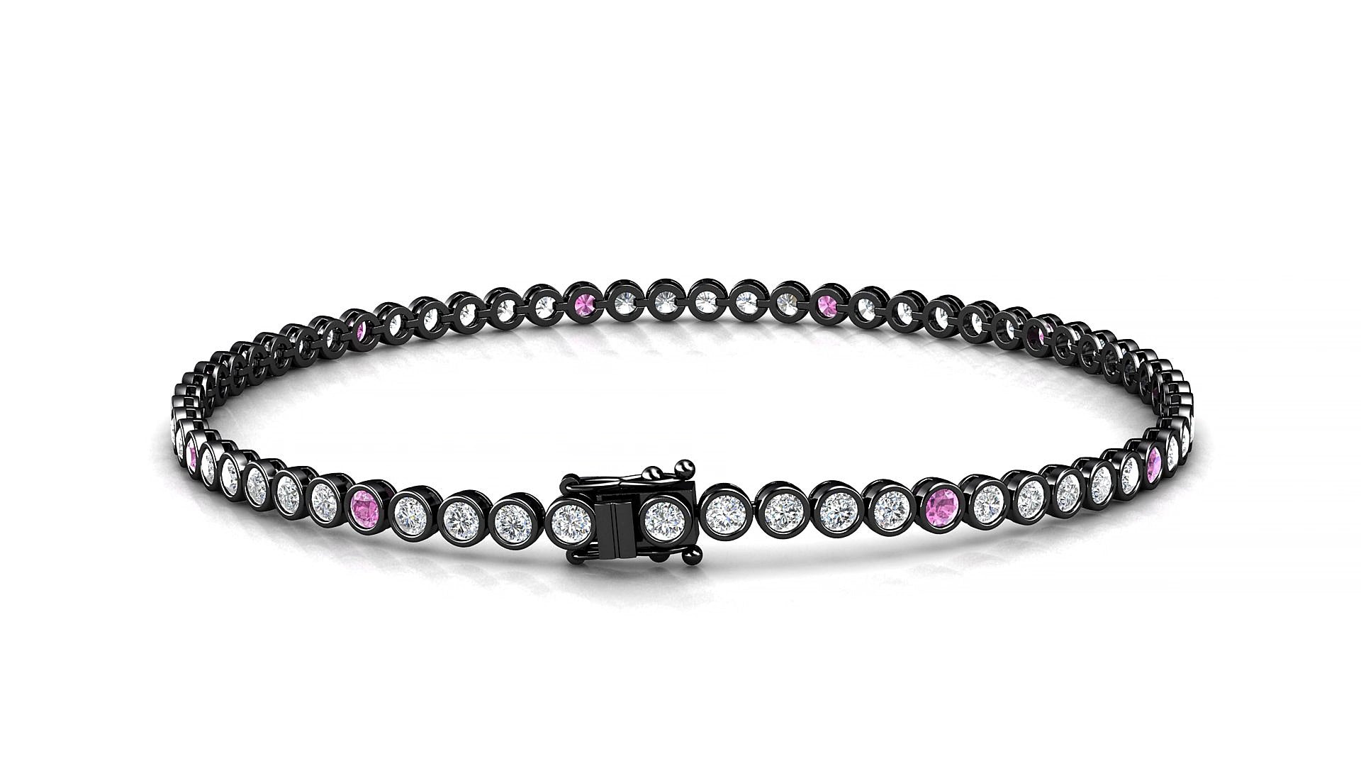 Avila 1-5 | 18k Black Gold 2 mm Round Natural Pink Sapphire & Diamond 15 cm Tennis Bracelet