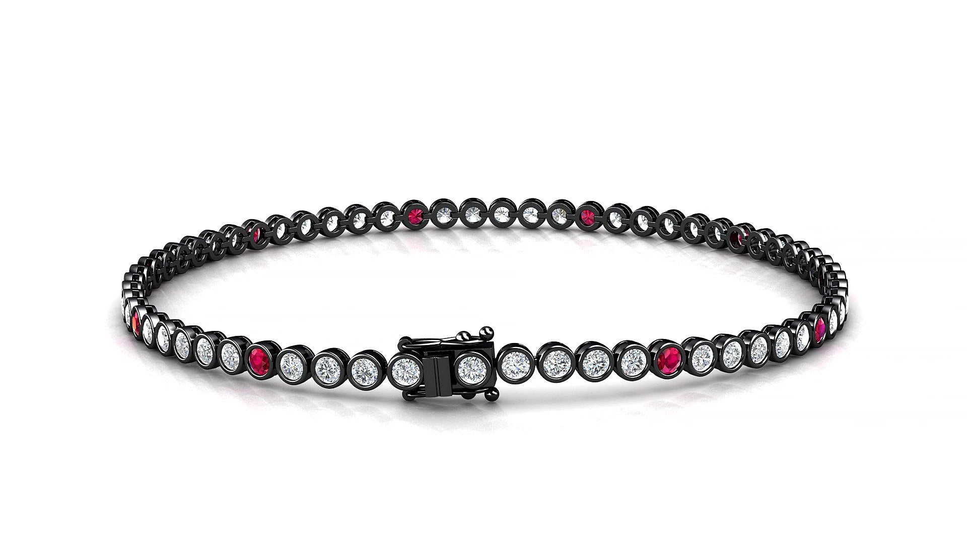 Avila 1-5 | 18k Black Gold 2 mm Round Natural Ruby & Diamond 18 cm Tennis Bracelet