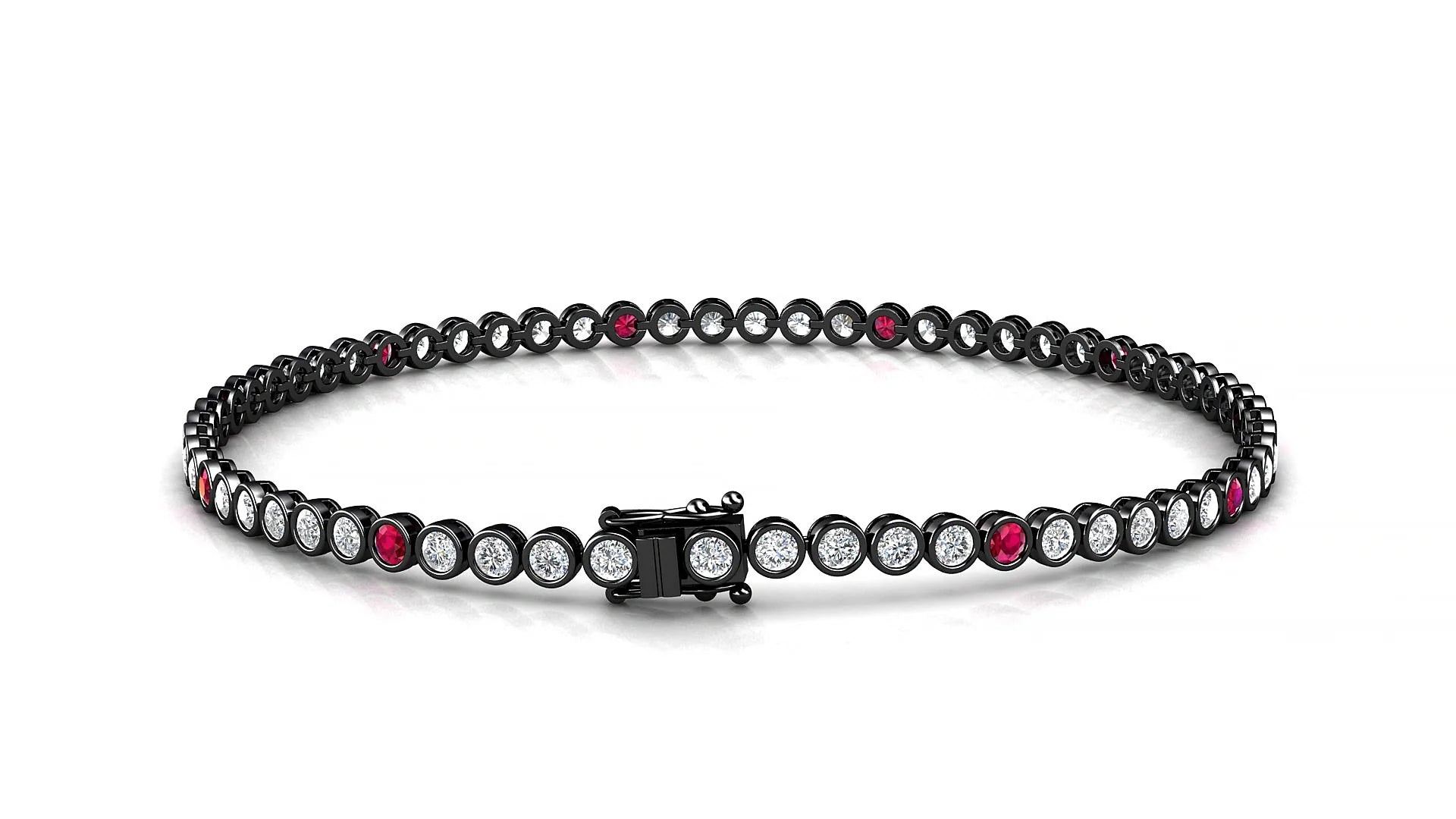 Avila 1-5 | 18k Black Gold 2 mm Round Natural Ruby & Diamond Tennis Bracelet