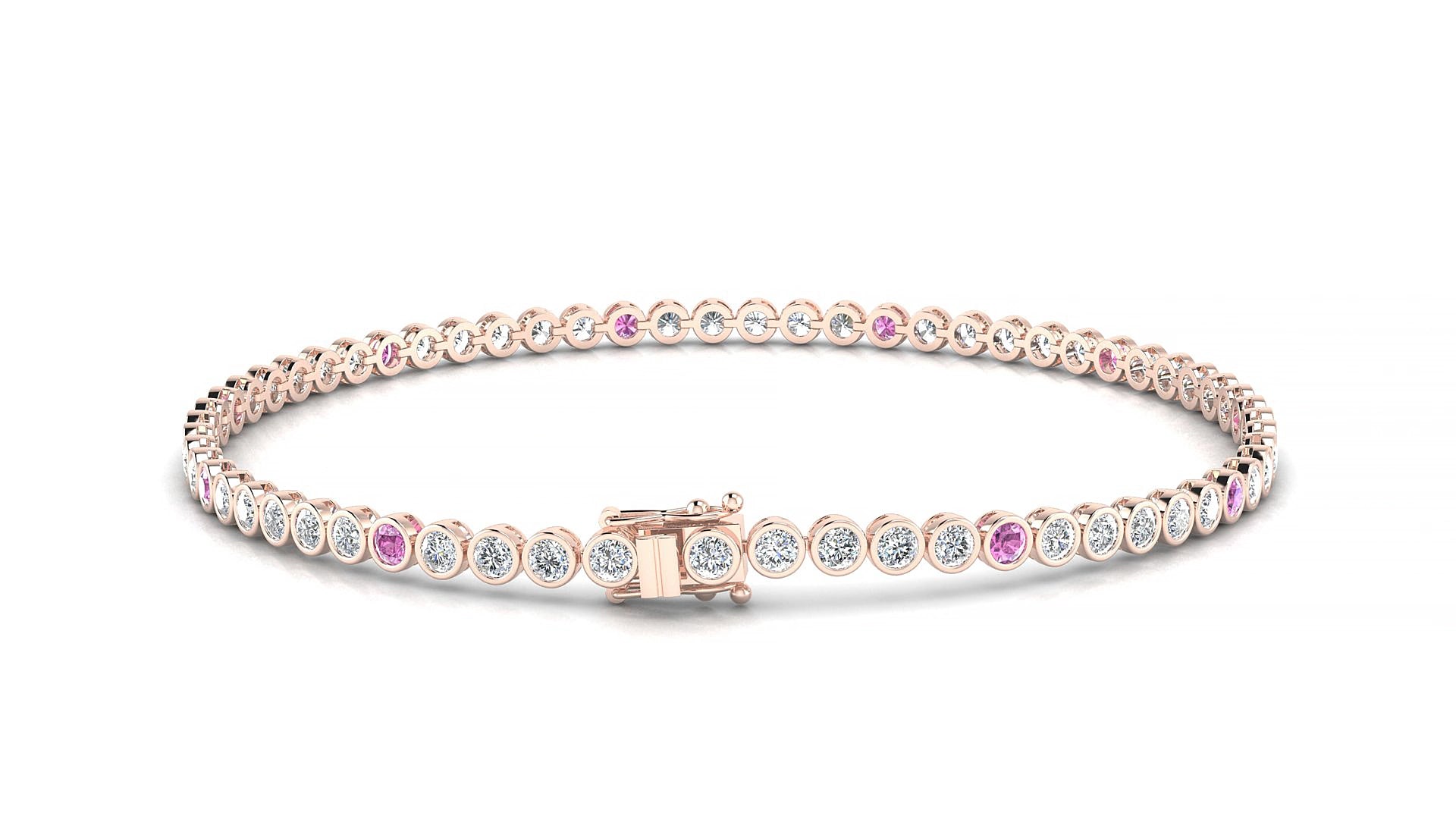 Avila 1-5 | 18k Rose Gold 2 mm Round Natural Pink Sapphire & Diamond 18 cm Tennis Bracelet