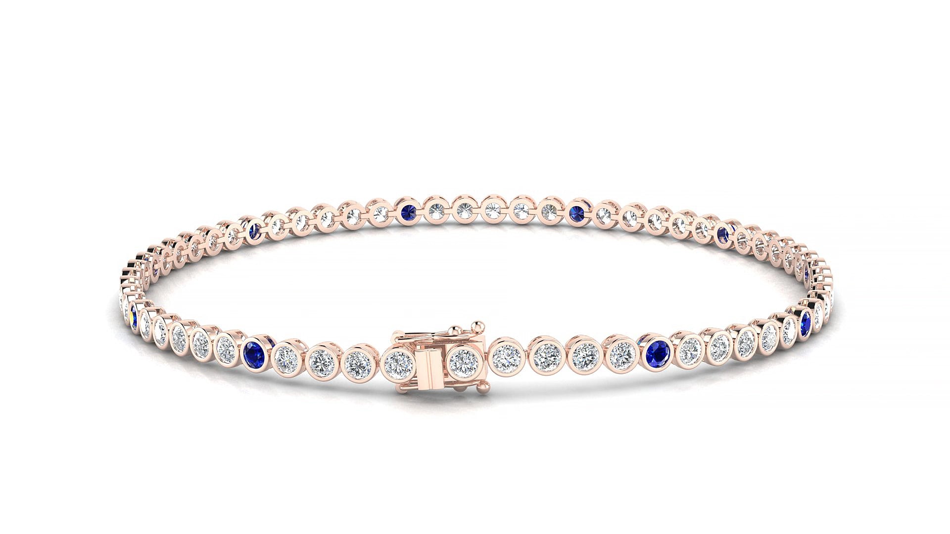Avila 1-5 | 18k Rose Gold 2 mm Round Natural Sapphire & Diamond 15 cm Tennis Bracelet