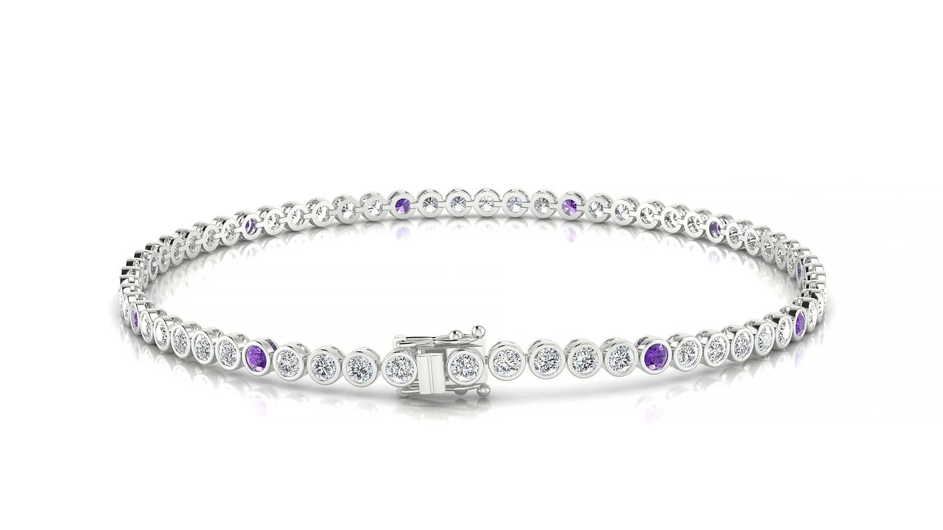 Avila 1-5 | 18k White Gold 2 mm Round Natural Amethyst & Diamond Tennis Bracelet