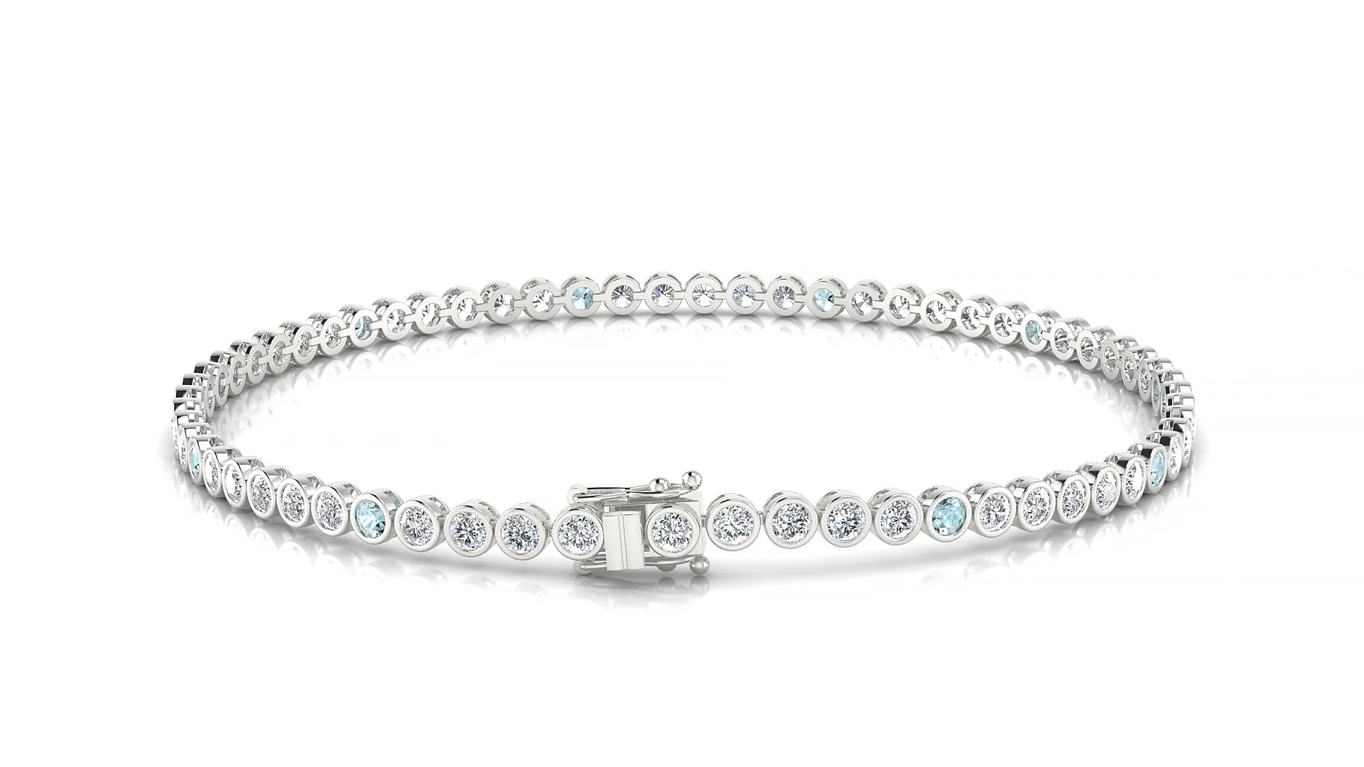 Avila 1-5 | 18k White Gold 2 mm Round Natural Aquamarine & Diamond Tennis Bracelet