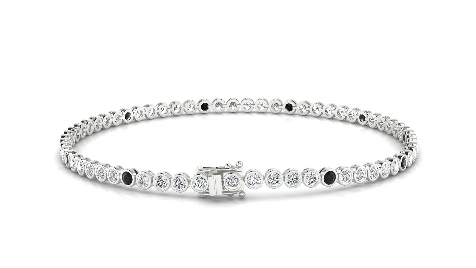 Avila 1-5 | 18k White Gold 2 mm Round Natural Black Diamond & Diamond Tennis Bracelet