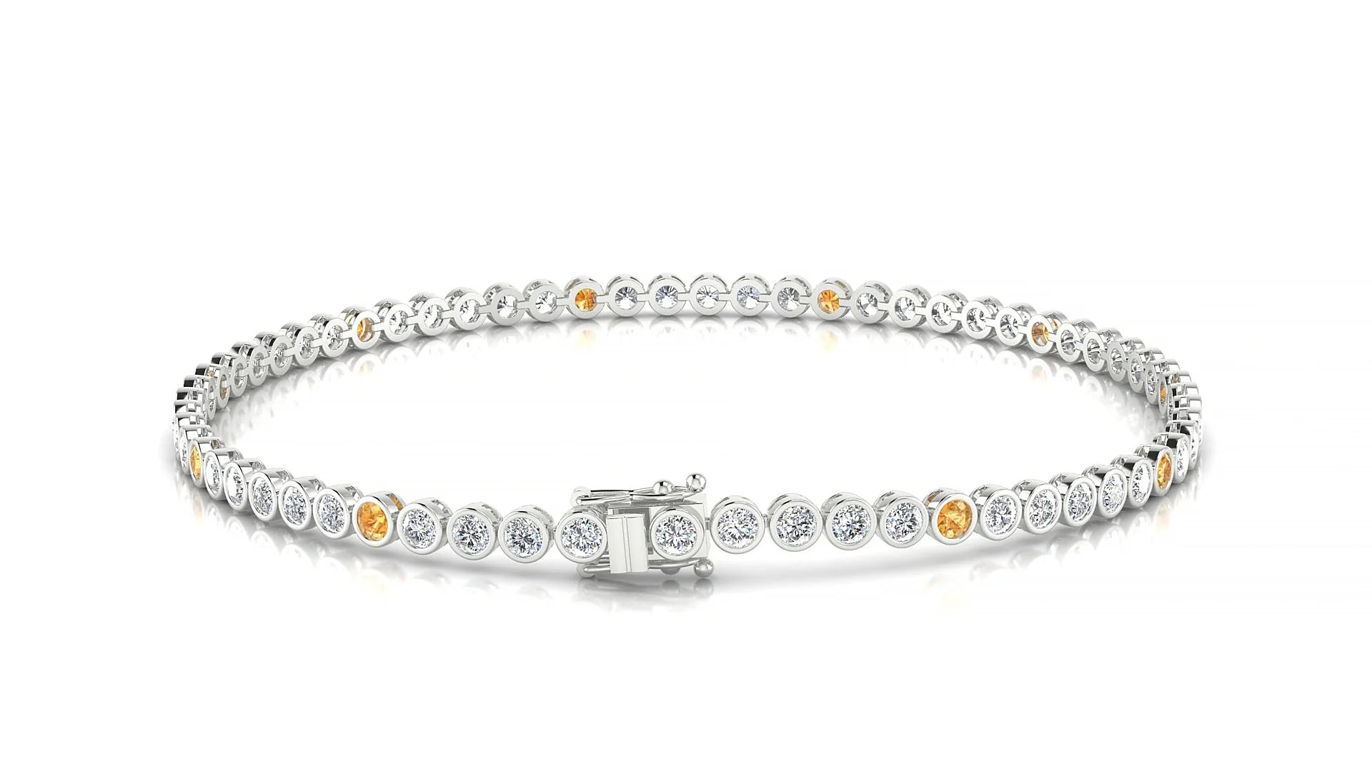 Avila 1-5 | 18k White Gold 2 mm Round Natural Citrine & Diamond Tennis Bracelet