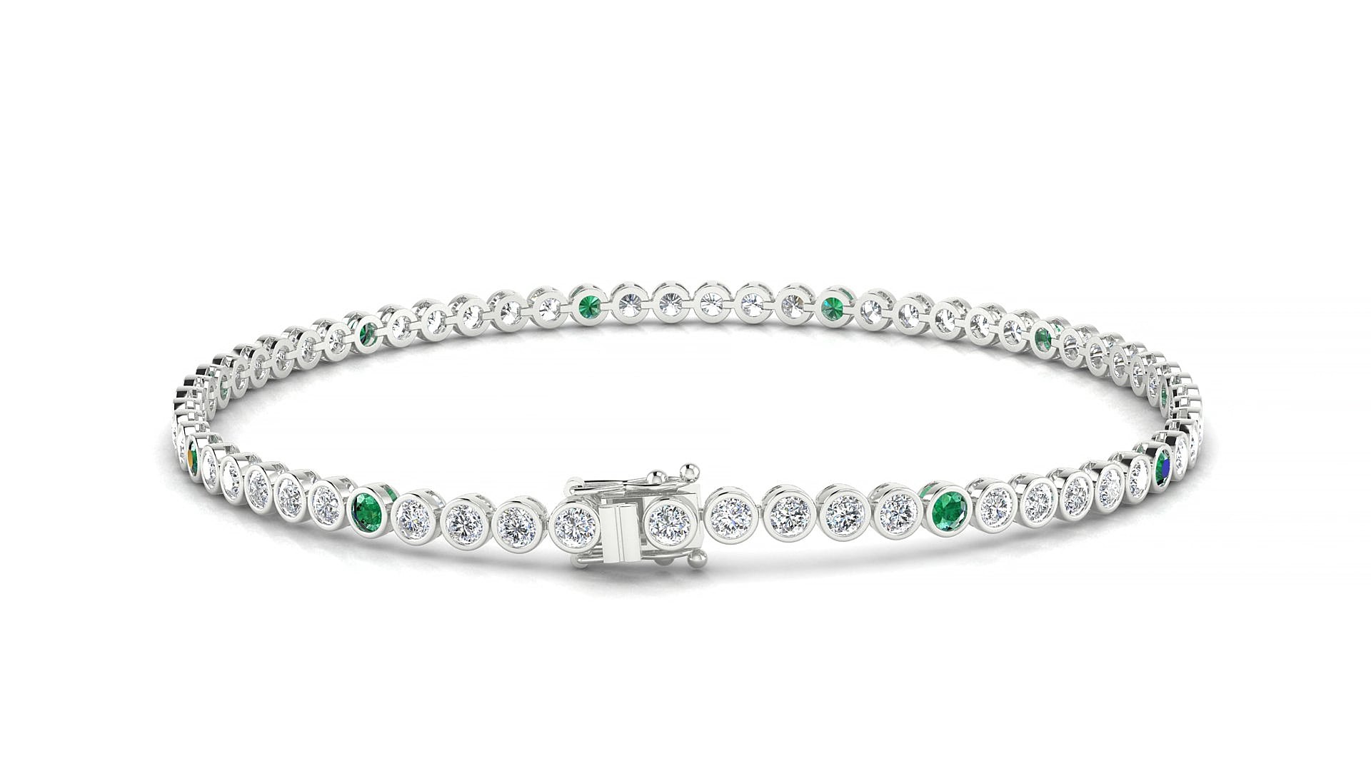 Avila 1-5 | 18k White Gold 2 mm Round Natural Emerald & Diamond 15 cm Tennis Bracelet