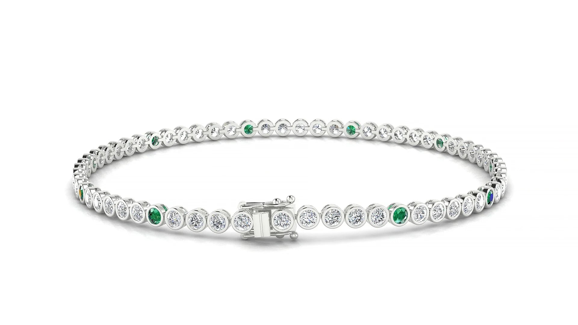 Avila 1-5 | 18k White Gold 2 mm Round Natural Emerald & Diamond Tennis Bracelet