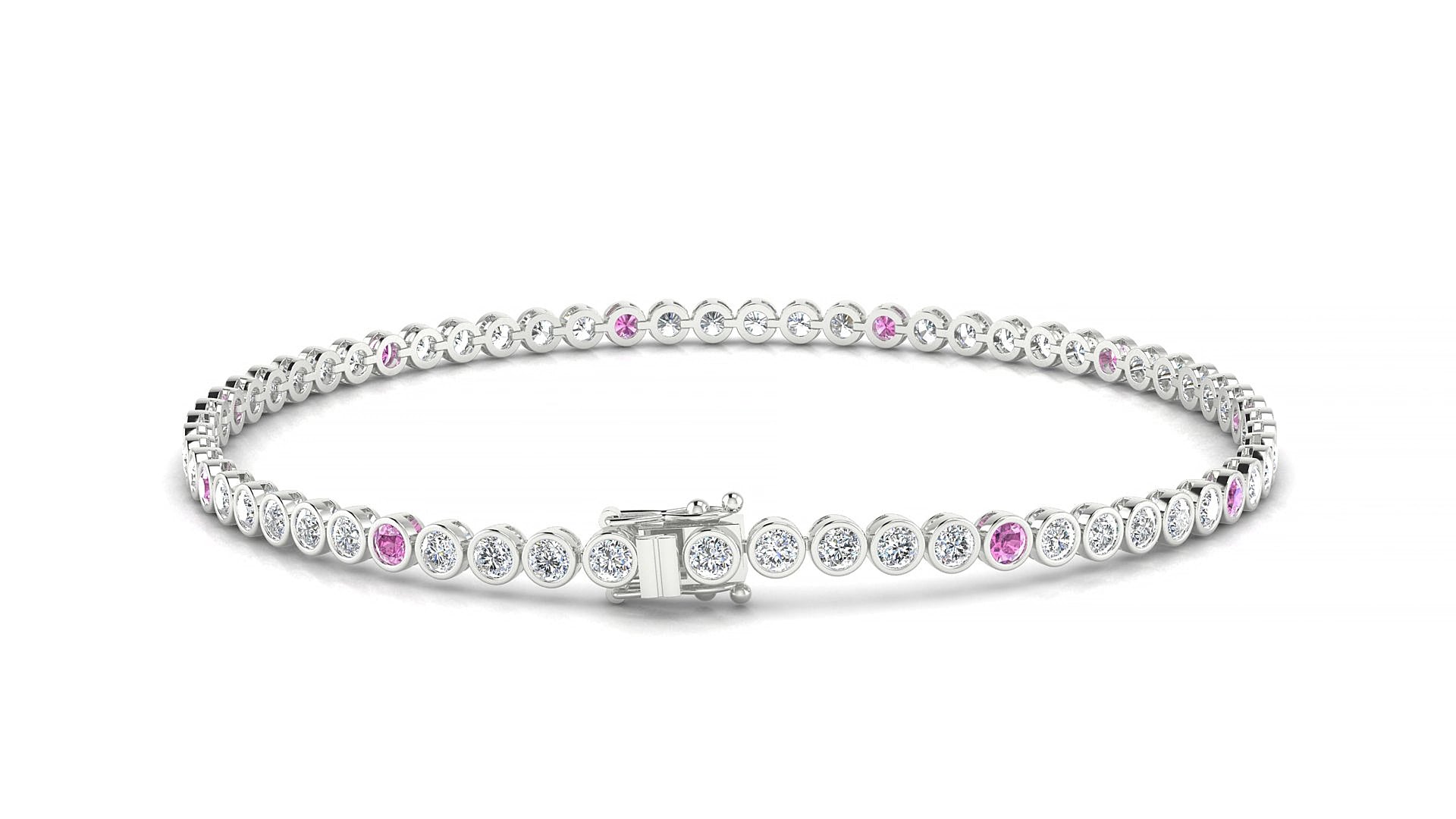 Avila 1-5 | 18k White Gold 2 mm Round Natural Pink Sapphire & Diamond 15 cm Tennis Bracelet