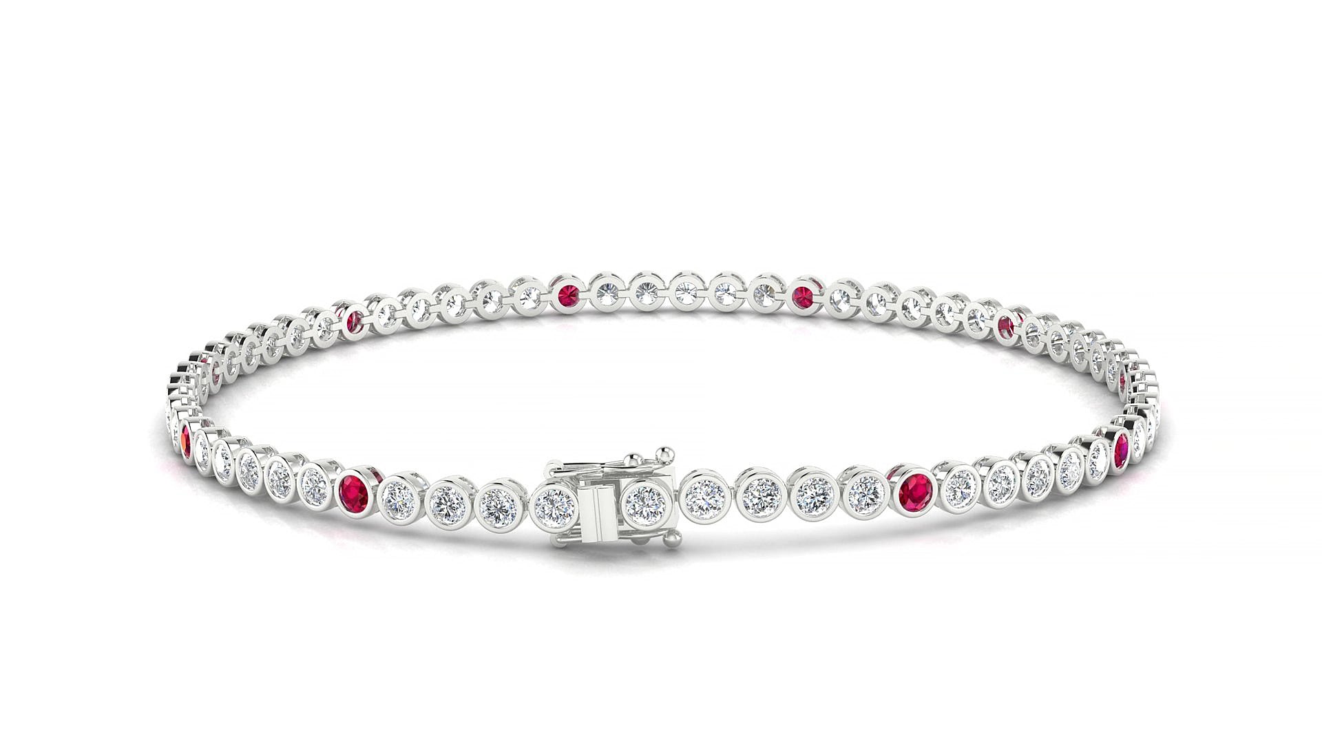 Avila 1-5 | 18k White Gold 2 mm Round Natural Ruby & Diamond 19 cm Tennis Bracelet