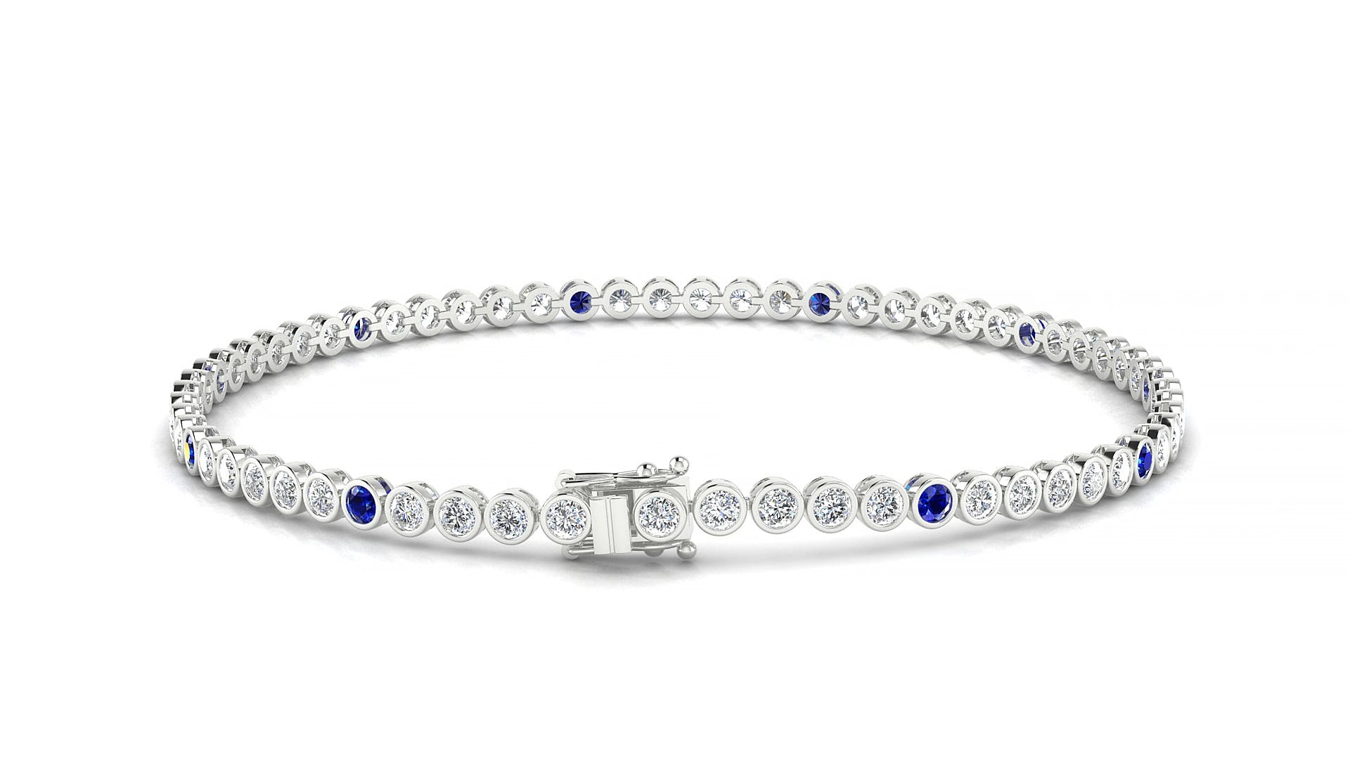 Avila 1-5 | 18k White Gold 2 mm Round Natural Sapphire & Diamond 17 cm Tennis Bracelet