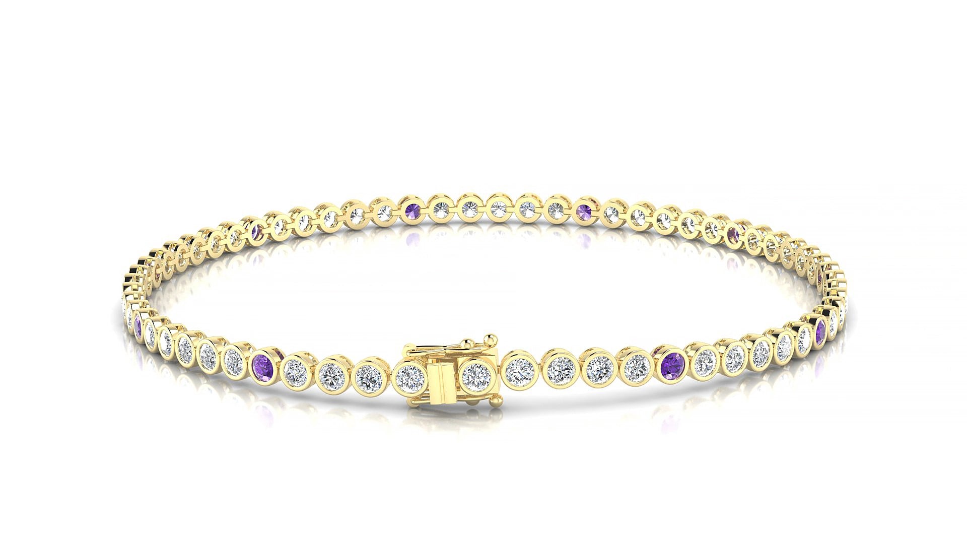 Avila 1-5 | 18k Yellow Gold 2 mm Round Natural Amethyst & Diamond 19 cm Tennis Bracelet
