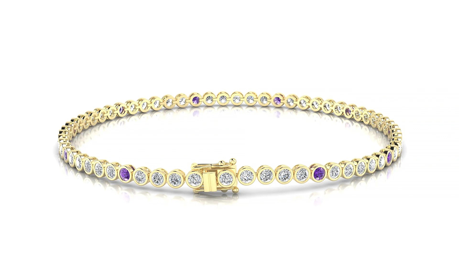 Avila 1-5 | 18k Yellow Gold 2 mm Round Natural Amethyst & Diamond Tennis Bracelet