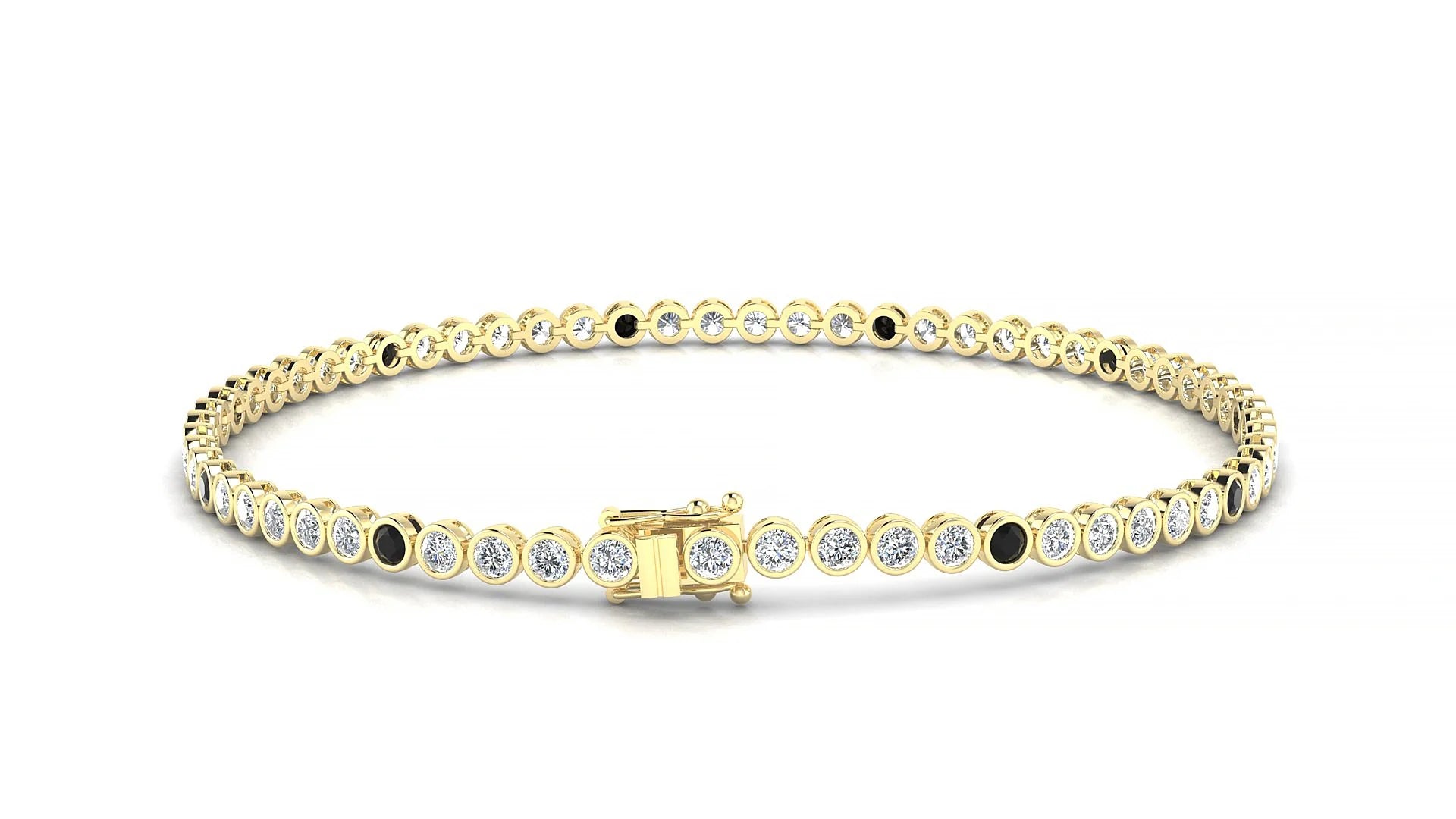 Avila 1-5 | 18k Yellow Gold 2 mm Round Natural Black Diamond & Diamond Tennis Bracelet