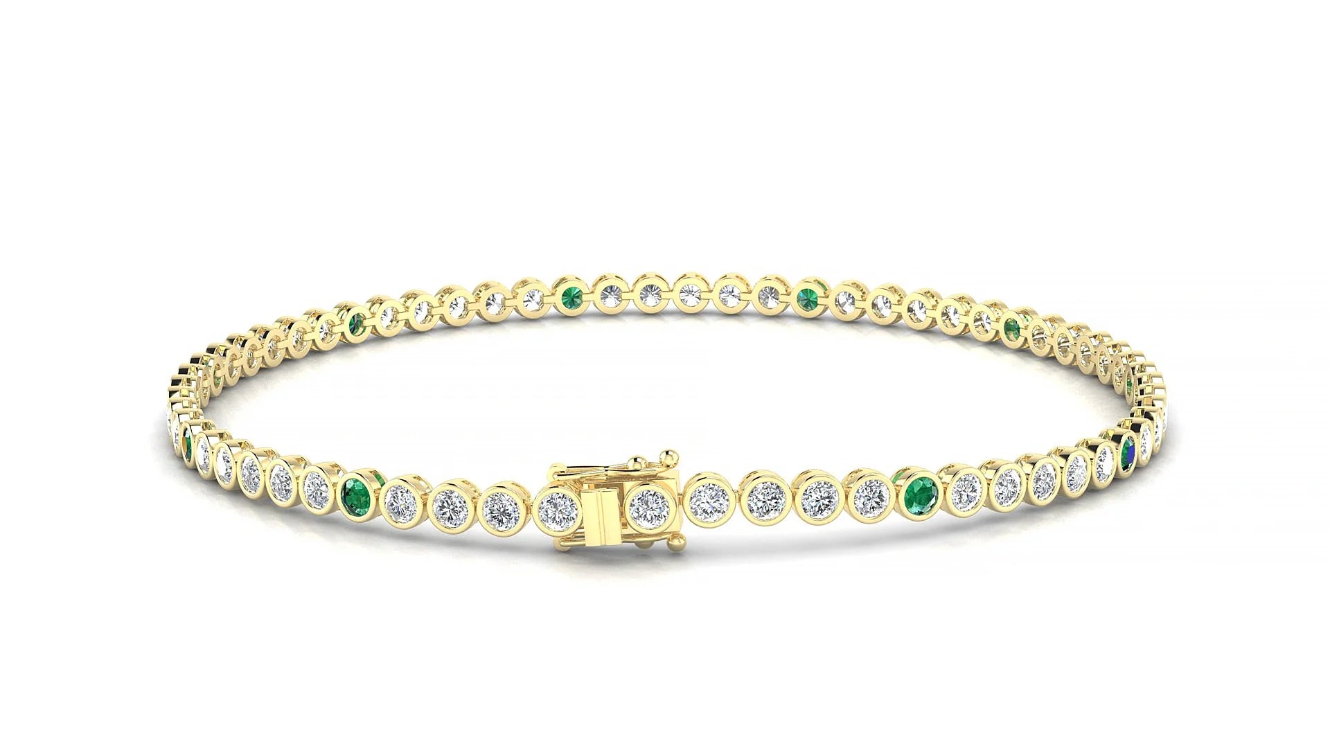 Avila 1-5 | 18k Yellow Gold 2 mm Round Natural Emerald & Diamond Tennis Bracelet