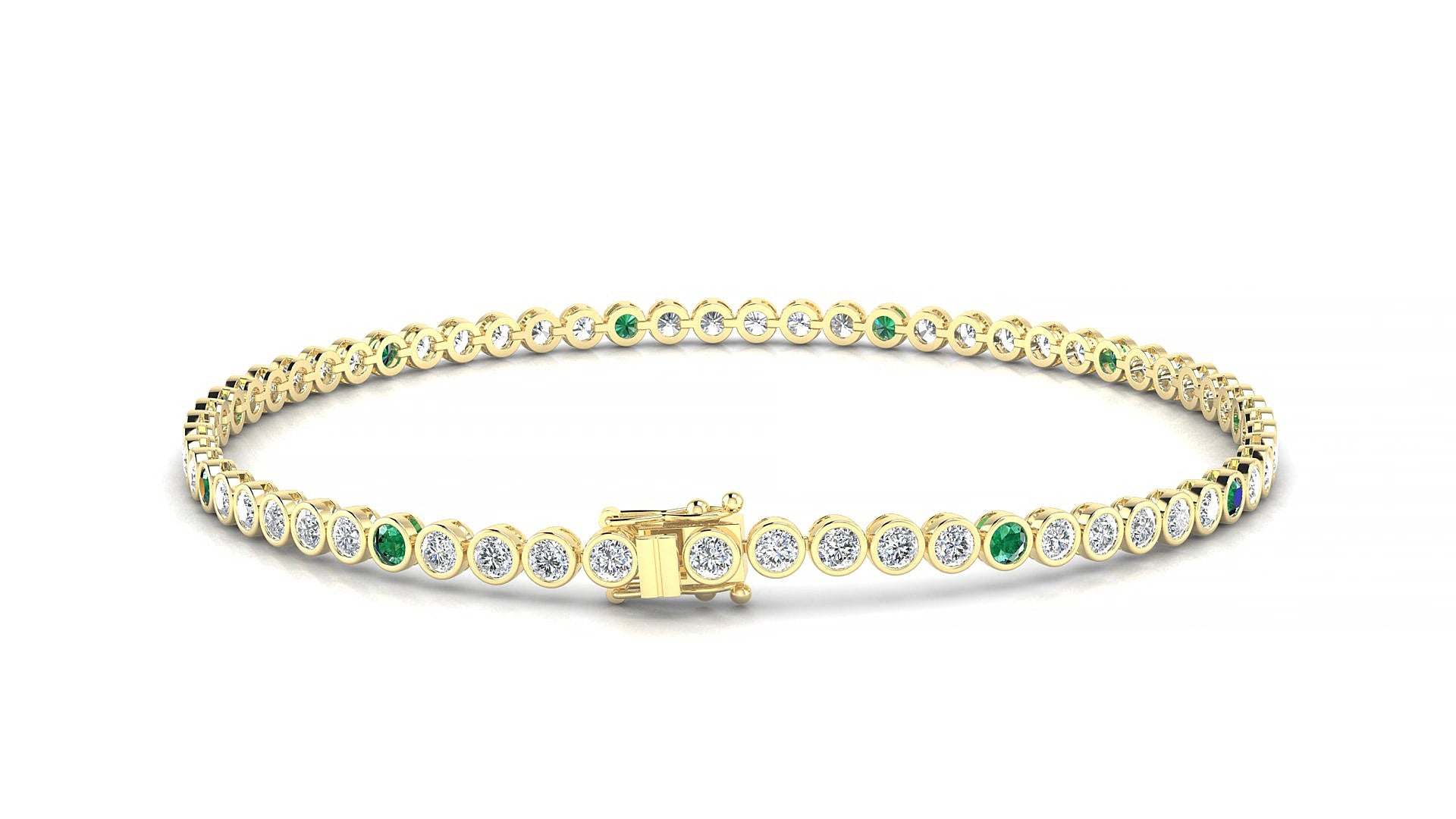 Avila 1-5 | 18k Yellow Gold 2 mm Round Natural Emerald & Diamond 16 cm Tennis Bracelet