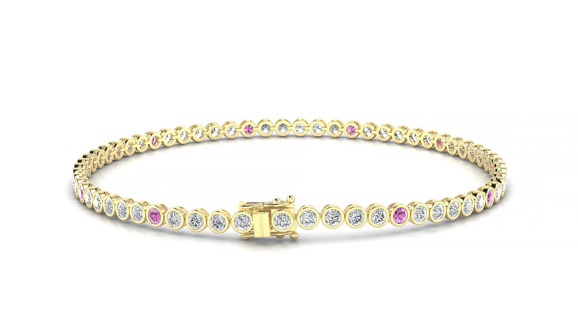 Avila 1-5 | 18k Yellow Gold 2 mm Round Natural Pink Sapphire & Diamond Tennis Bracelet