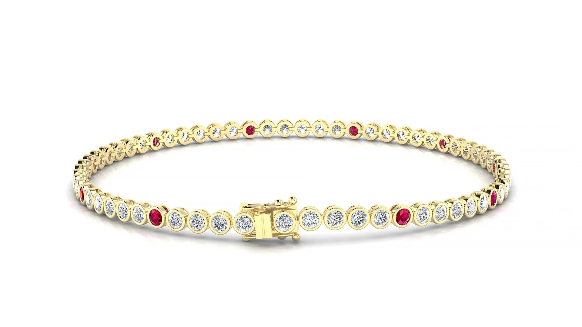 Avila 1-5 | 18k Yellow Gold 2 mm Round Natural Ruby & Diamond Tennis Bracelet