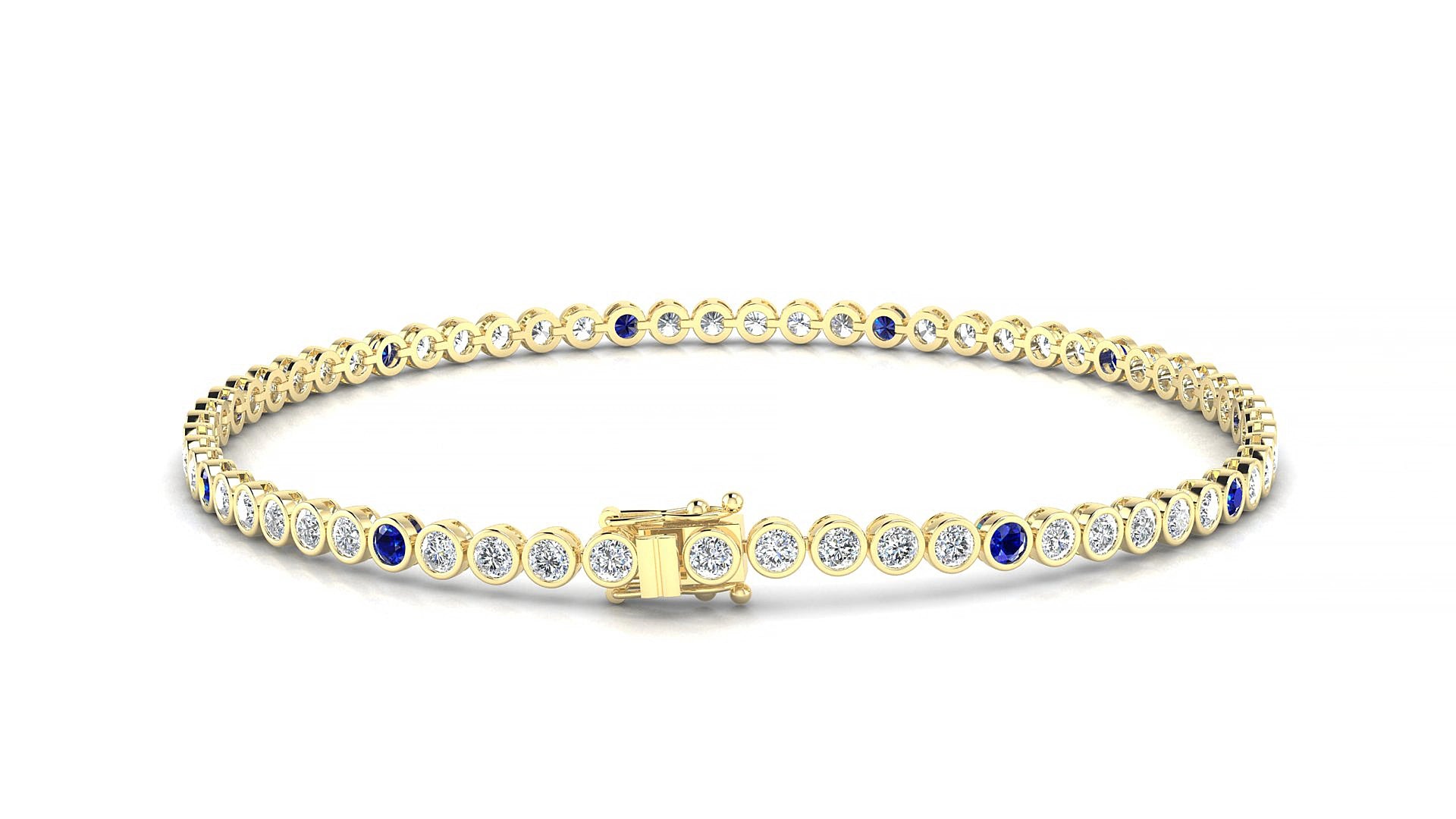 Avila 1-5 | 18k Yellow Gold 2 mm Round Natural Sapphire & Diamond 17 cm Tennis Bracelet