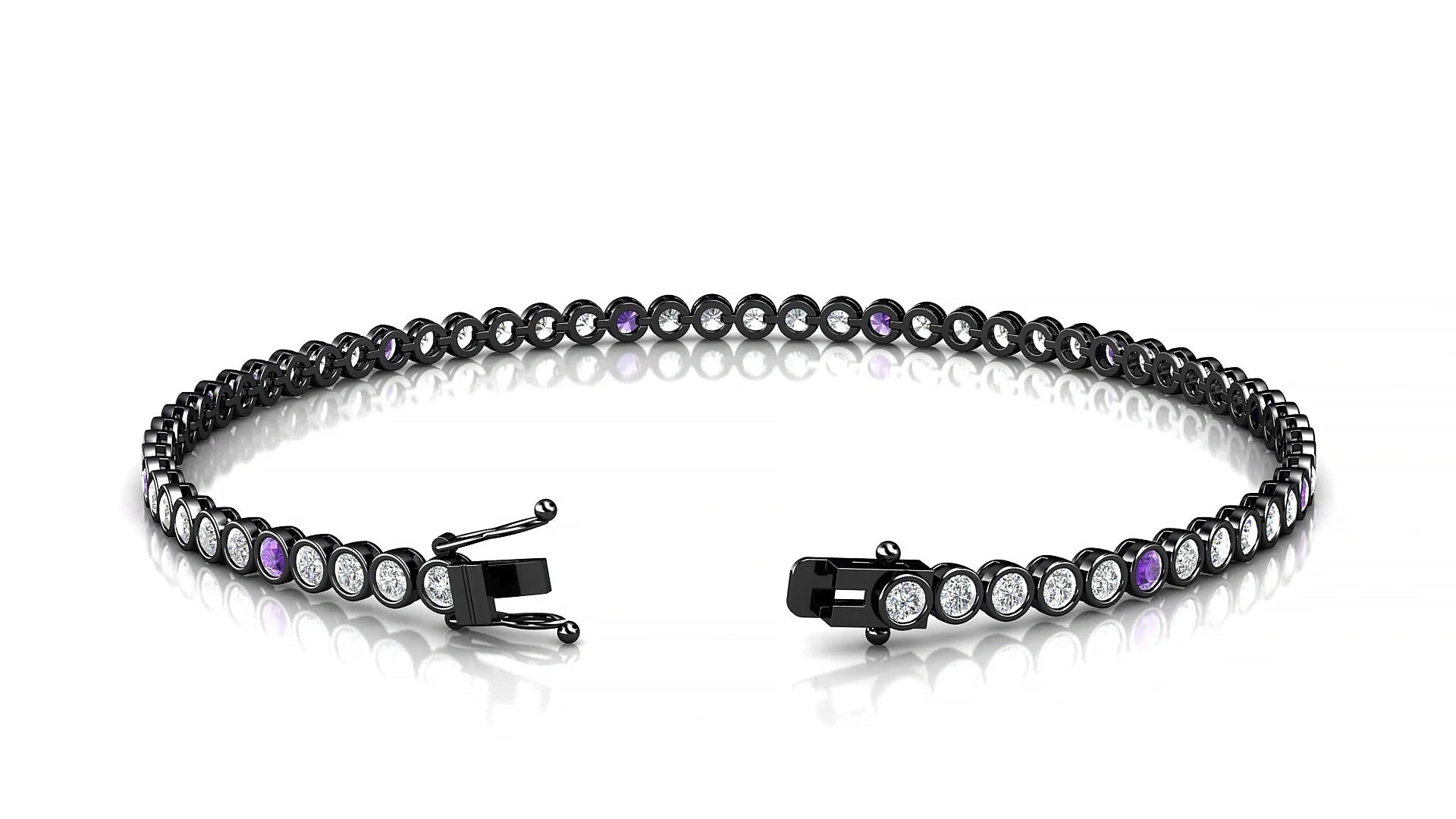 Avila 1-5 | 18k Black Gold 2 mm Round Natural Amethyst & Diamond Tennis Bracelet