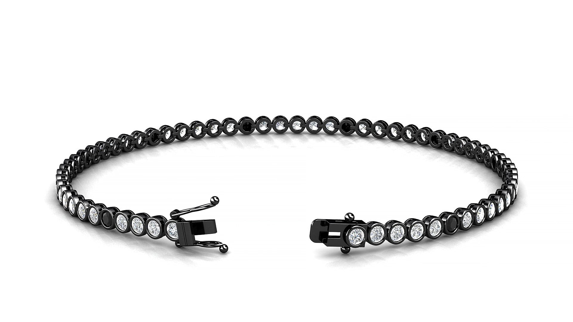 Avila 1-5 | 18k Black Gold 2 mm Round Natural Black Diamond & Diamond 18 cm Tennis Bracelet
