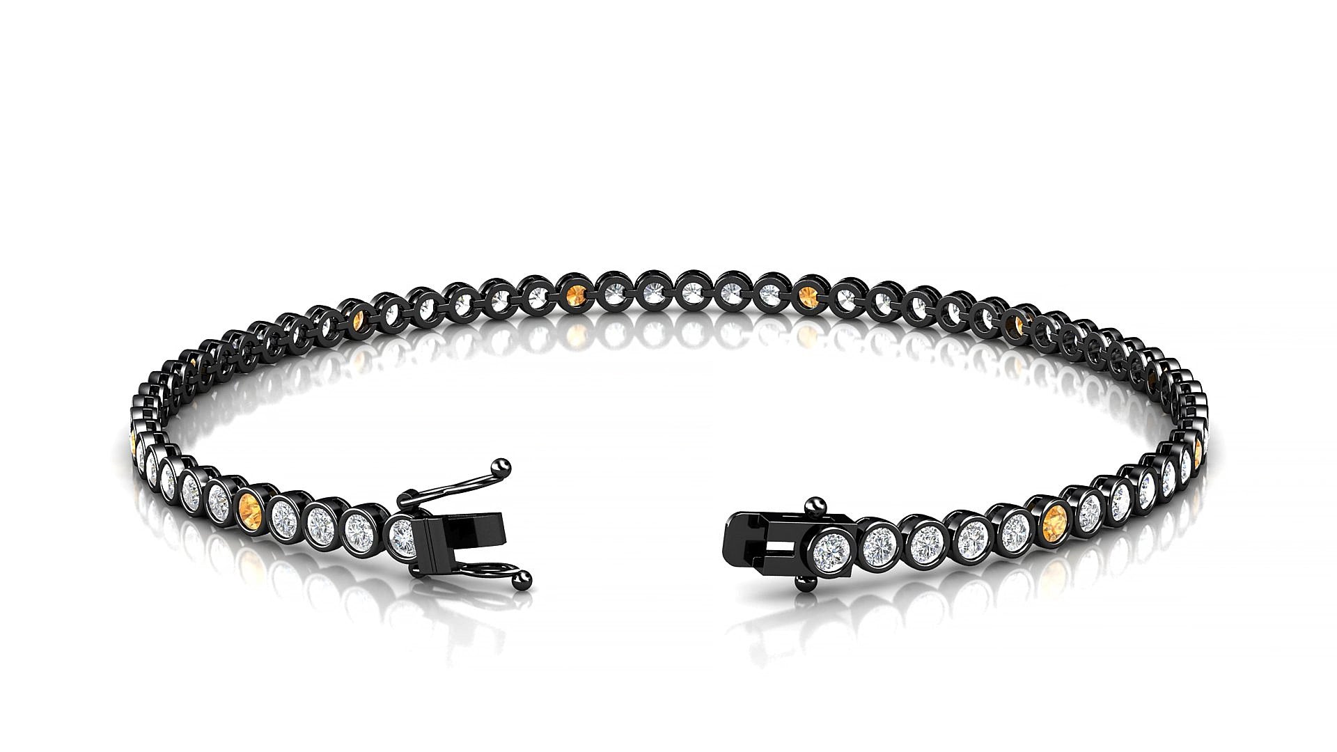 Avila 1-5 | 18k Black Gold 2 mm Round Natural Citrine & Diamond 17 cm Tennis Bracelet