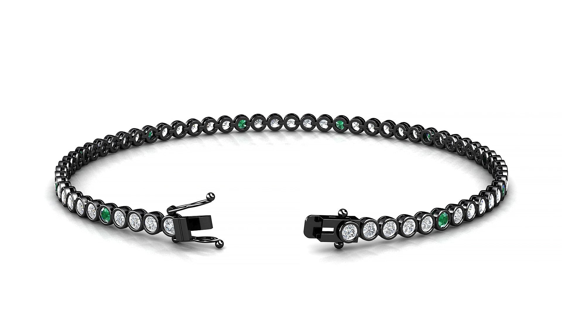 Avila 1-5 | 18k Black Gold 2 mm Round Natural Emerald & Diamond 15 cm Tennis Bracelet