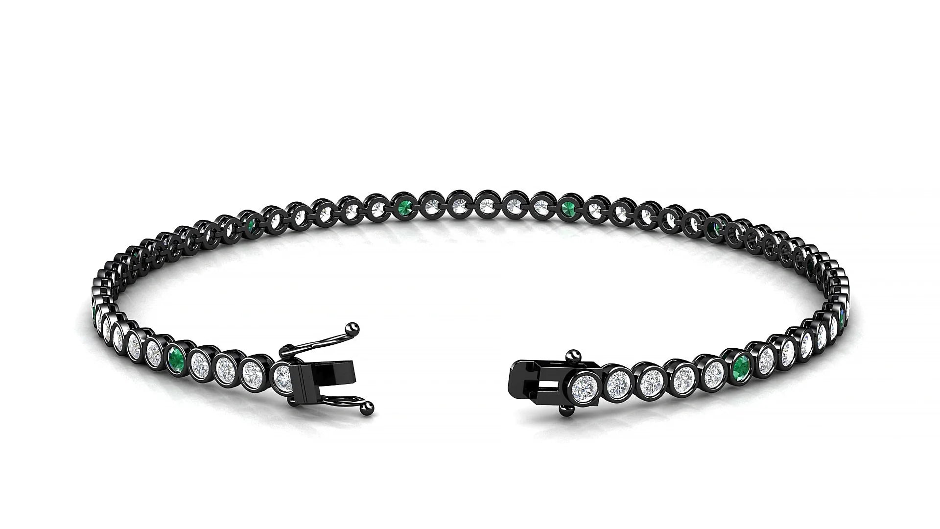 Avila 1-5 | 18k Black Gold 2 mm Round Natural Emerald & Diamond Tennis Bracelet