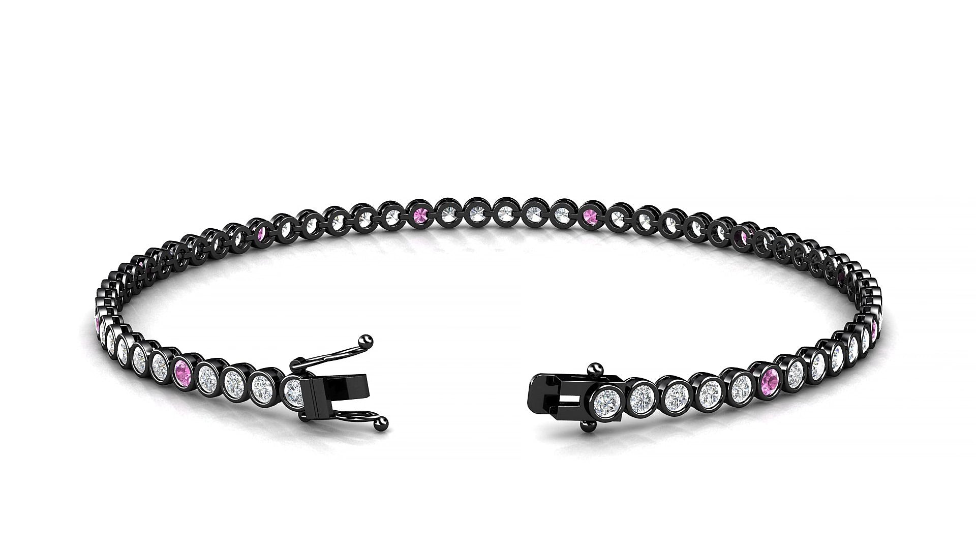 Avila 1-5 | 18k Black Gold 2 mm Round Natural Pink Sapphire & Diamond 15 cm Tennis Bracelet