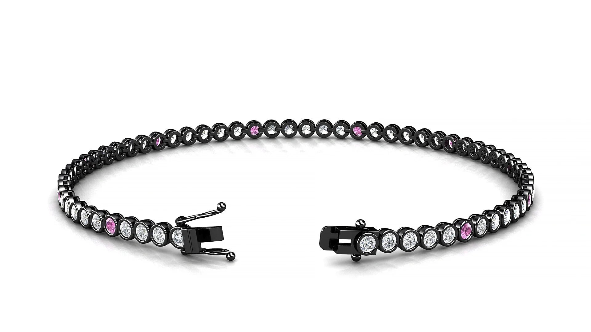 Avila 1-5 | 18k Black Gold 2 mm Round Natural Pink Sapphire & Diamond Tennis Bracelet
