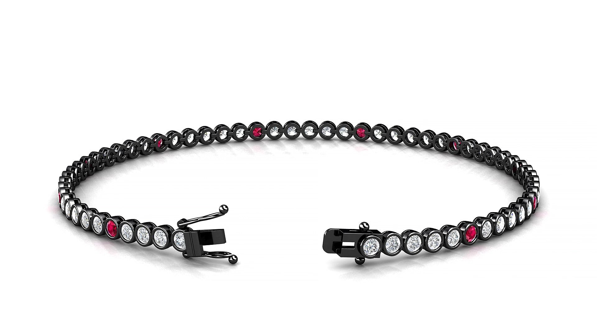 Avila 1-5 | 18k Black Gold 2 mm Round Natural Ruby & Diamond 17 cm Tennis Bracelet