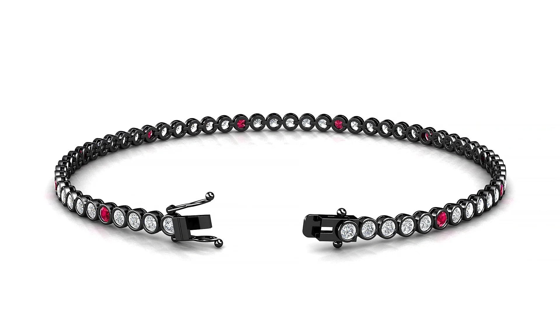 Avila 1-5 | 18k Black Gold 2 mm Round Natural Ruby & Diamond Tennis Bracelet