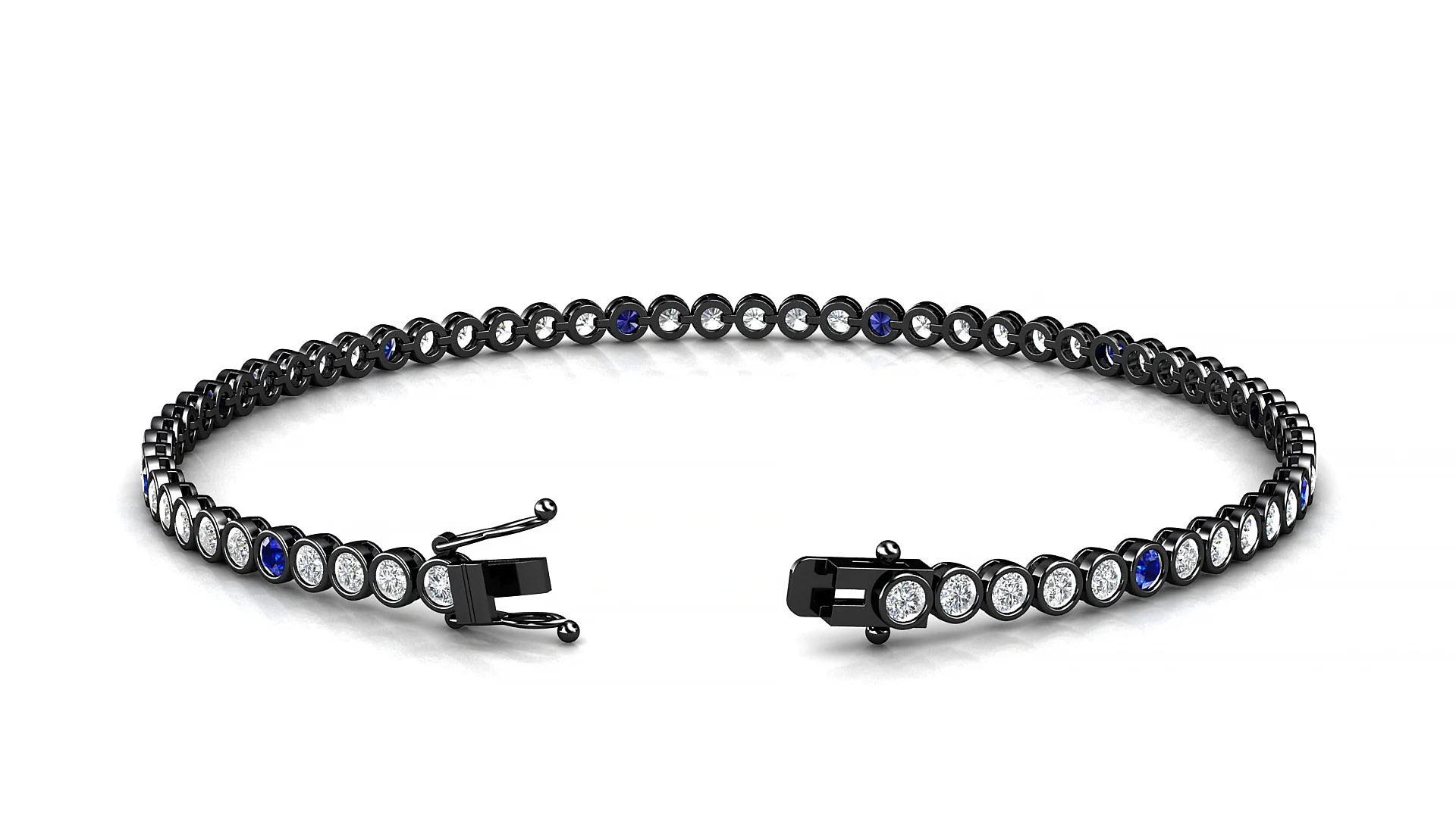Avila 1-5 | 18k Black Gold 2 mm Round Natural Sapphire & Diamond Tennis Bracelet