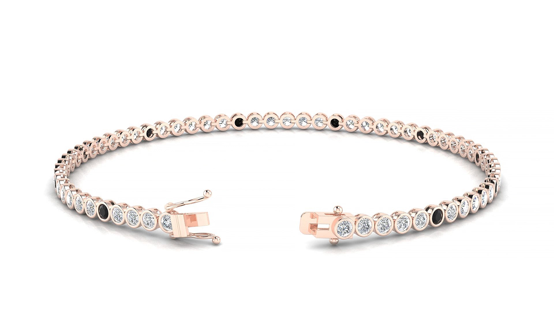Avila 1-5 | 18k Rose Gold 2 mm Round Natural Black Diamond & Diamond 17 cm Tennis Bracelet