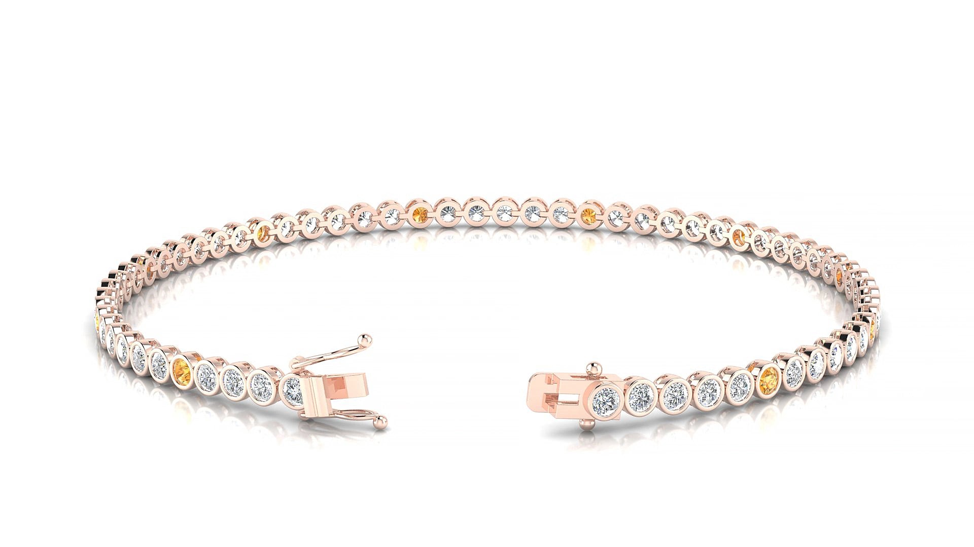 Avila 1-5 | 18k Rose Gold 2 mm Round Natural Citrine & Diamond 15 cm Tennis Bracelet