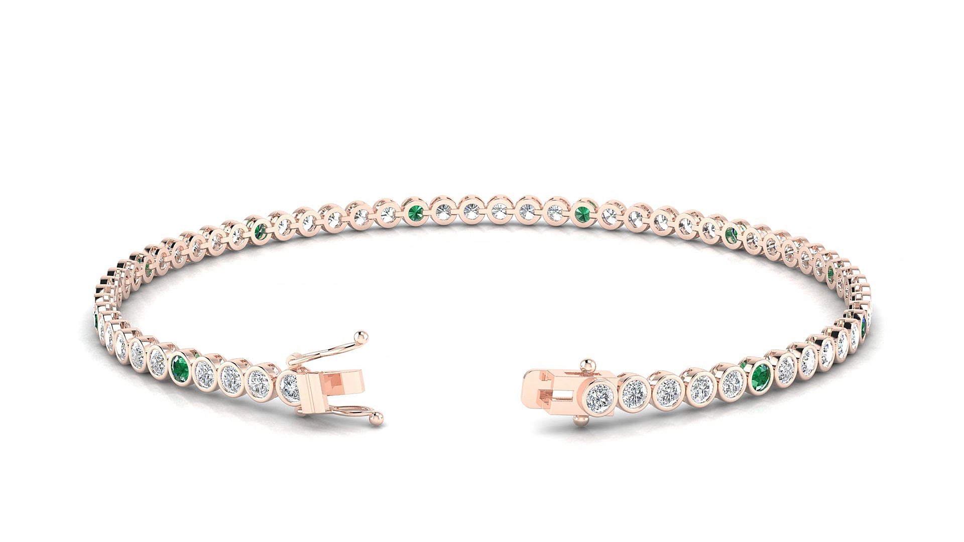 Avila 1-5 | 18k Rose Gold 2 mm Round Natural Emerald & Diamond 15 cm Tennis Bracelet
