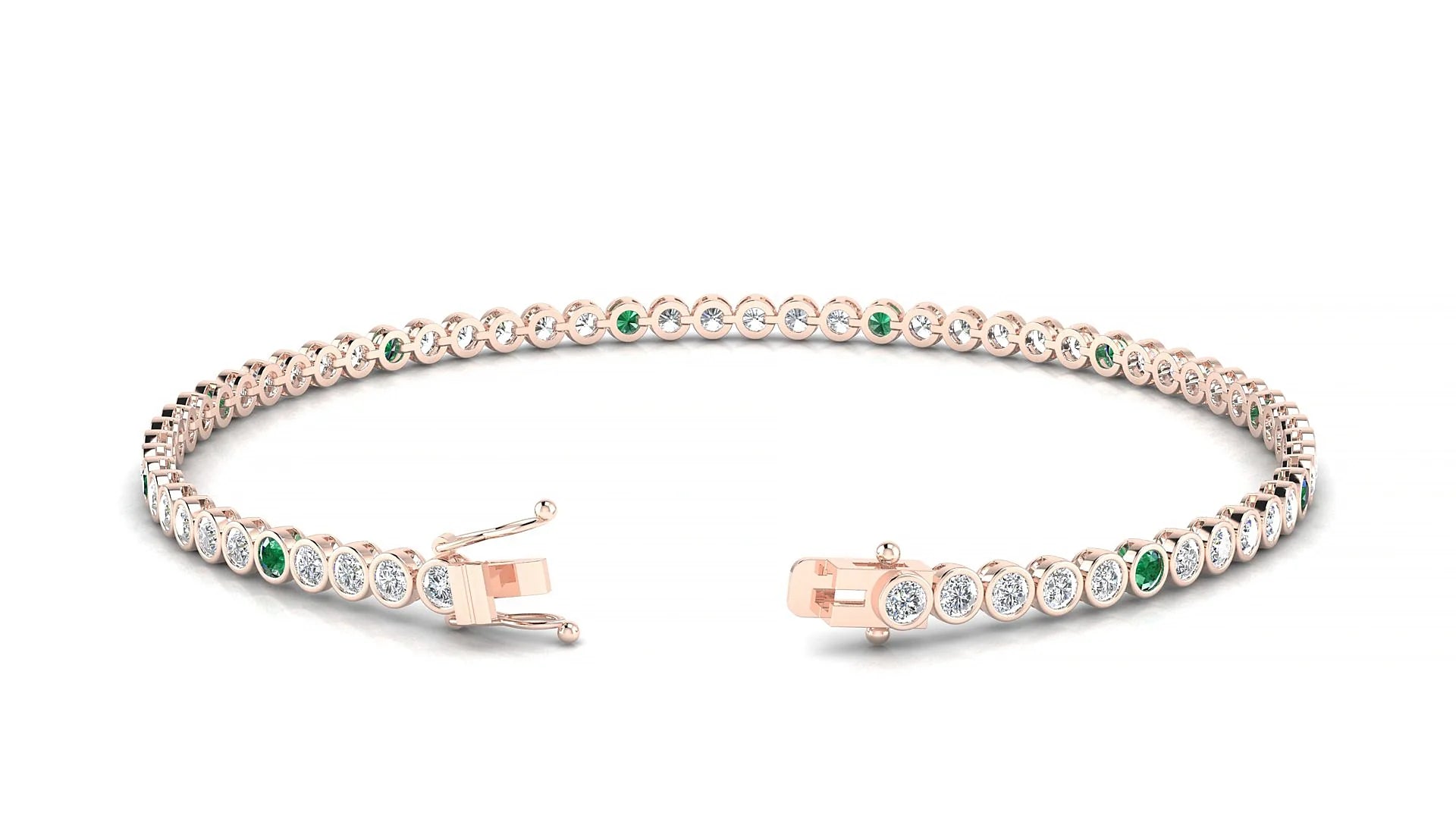 Avila 1-5 | 18k Rose Gold 2 mm Round Natural Emerald & Diamond Tennis Bracelet