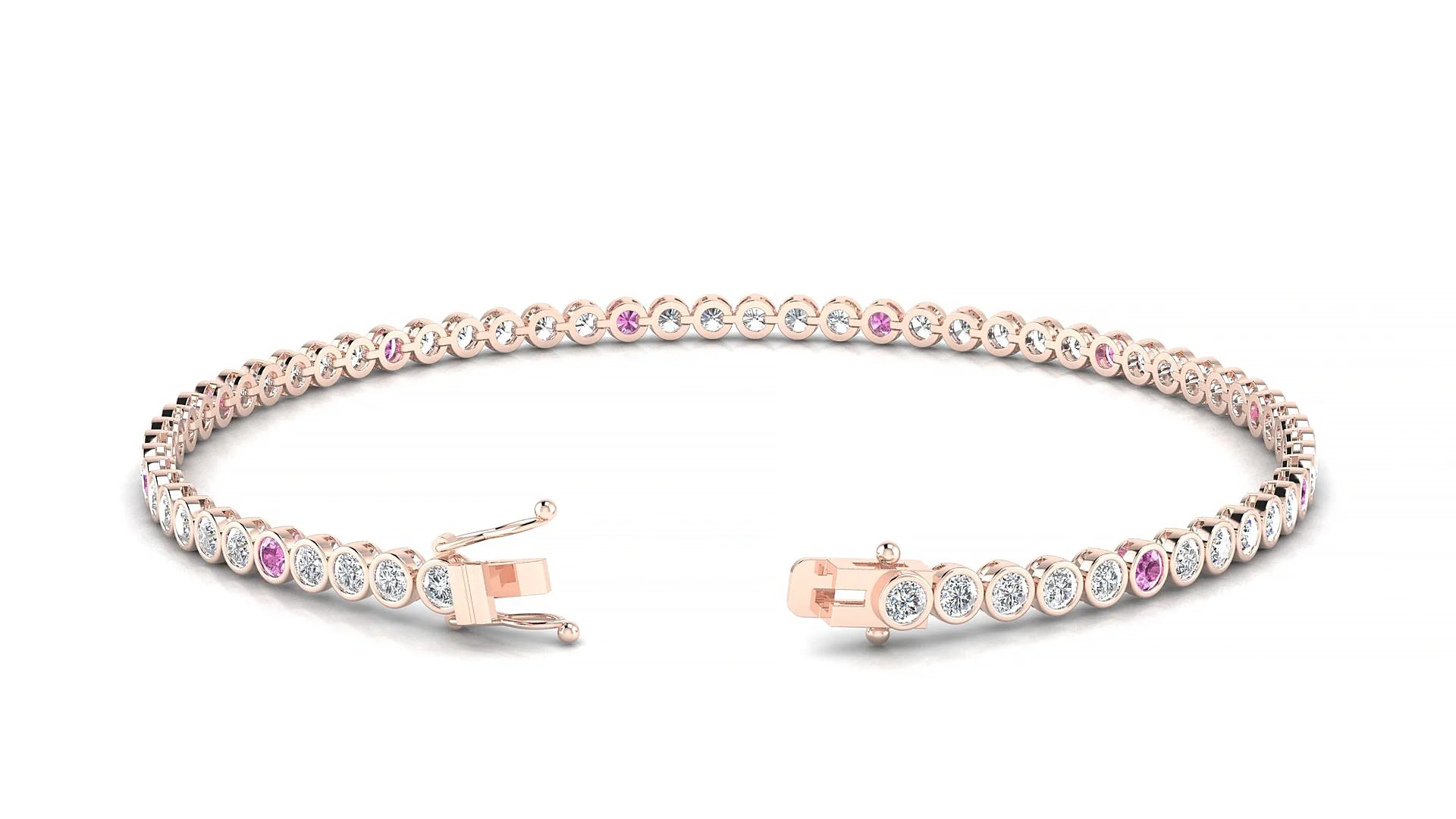 Avila 1-5 | 18k Rose Gold 2 mm Round Natural Pink Sapphire & Diamond Tennis Bracelet