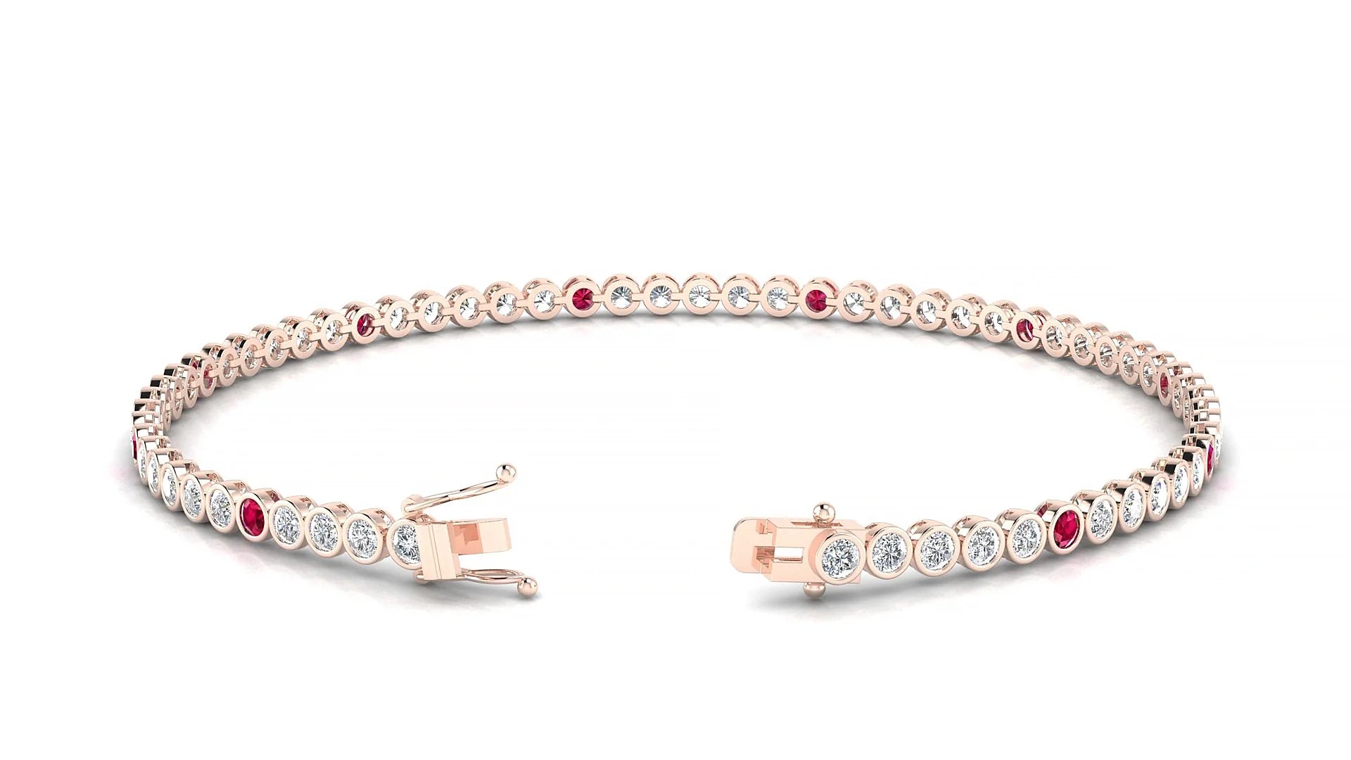 Avila 1-5 | 18k Rose Gold 2 mm Round Natural Ruby & Diamond Tennis Bracelet