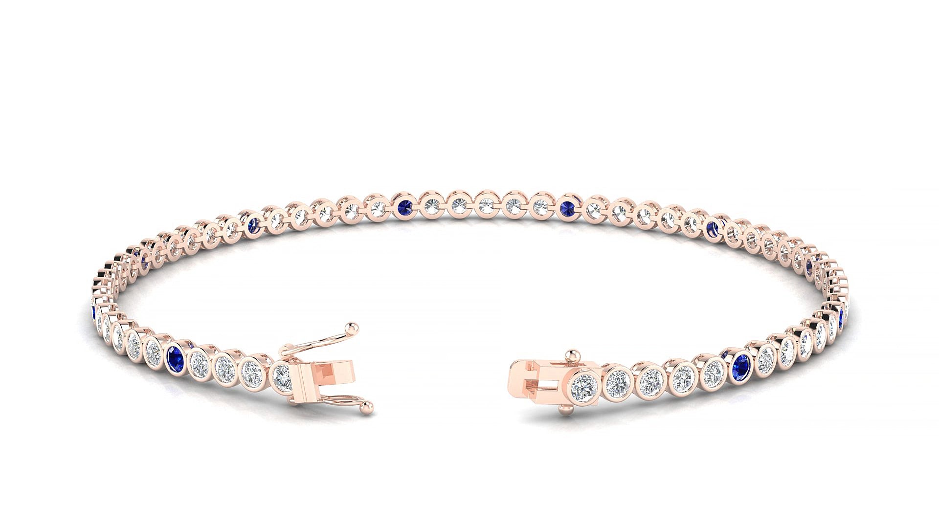 Avila 1-5 | 18k Rose Gold 2 mm Round Natural Sapphire & Diamond 19 cm Tennis Bracelet