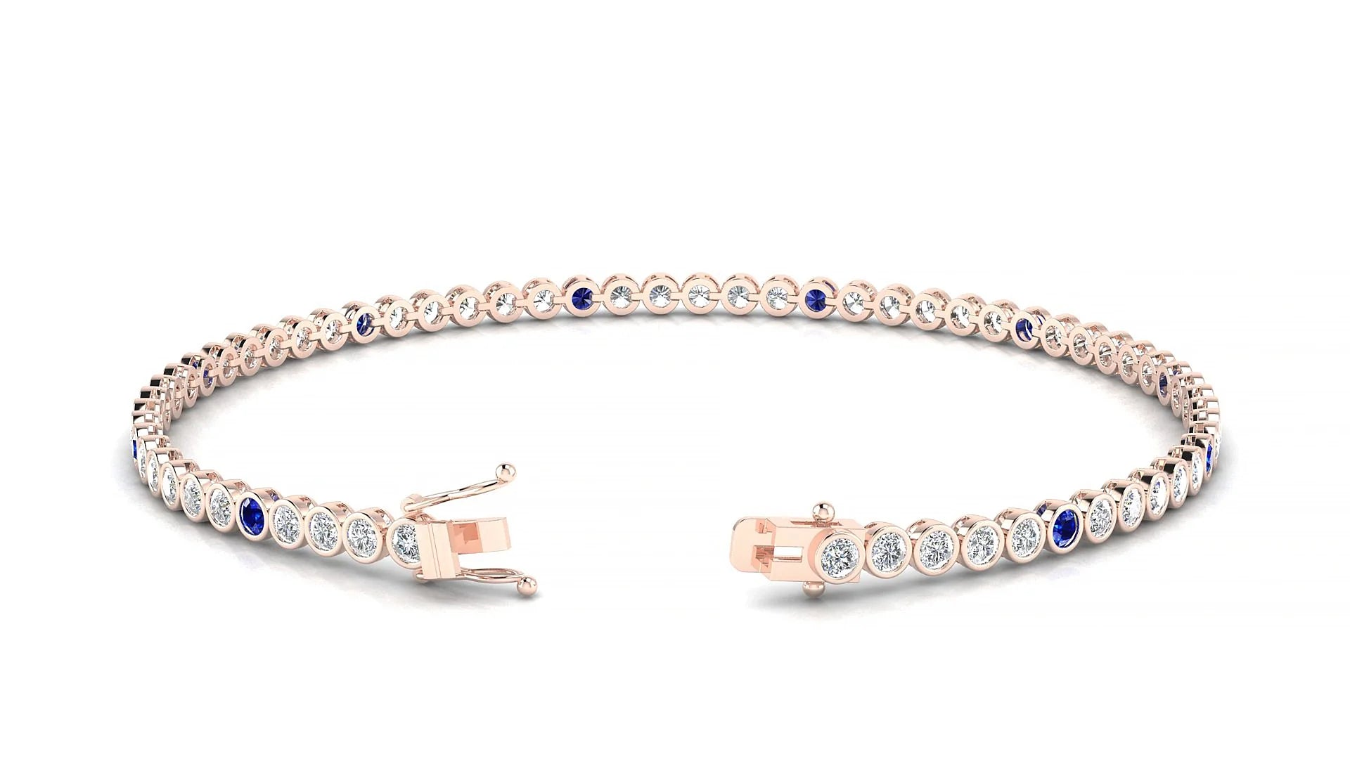 Avila 1-5 | 18k Rose Gold 2 mm Round Natural Sapphire & Diamond Tennis Bracelet