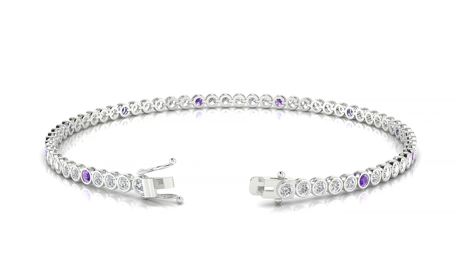 Avila 1-5 | 18k White Gold 2 mm Round Natural Amethyst & Diamond 19 cm Tennis Bracelet