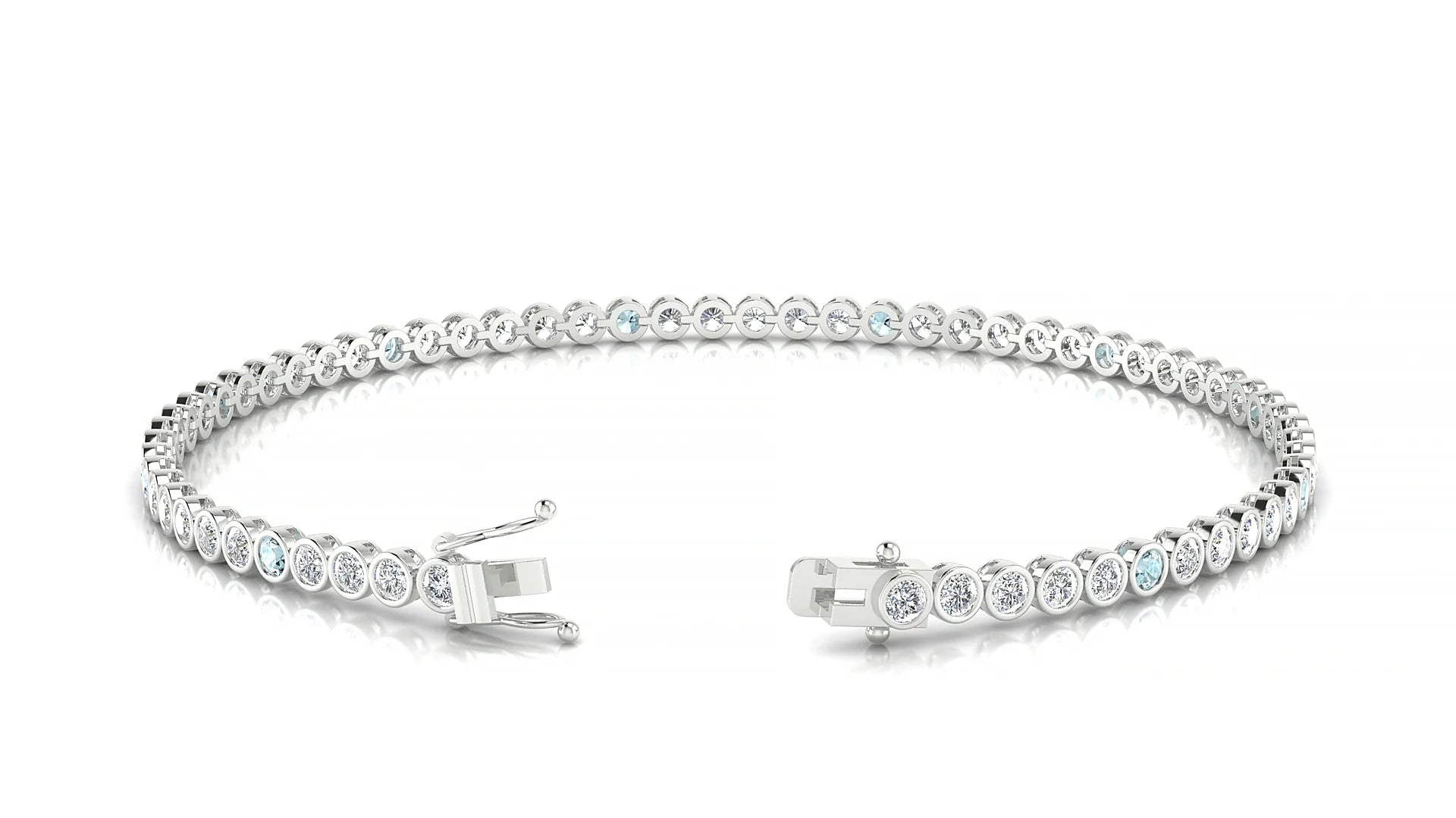 Avila 1-5 | 18k White Gold 2 mm Round Natural Aquamarine & Diamond Tennis Bracelet