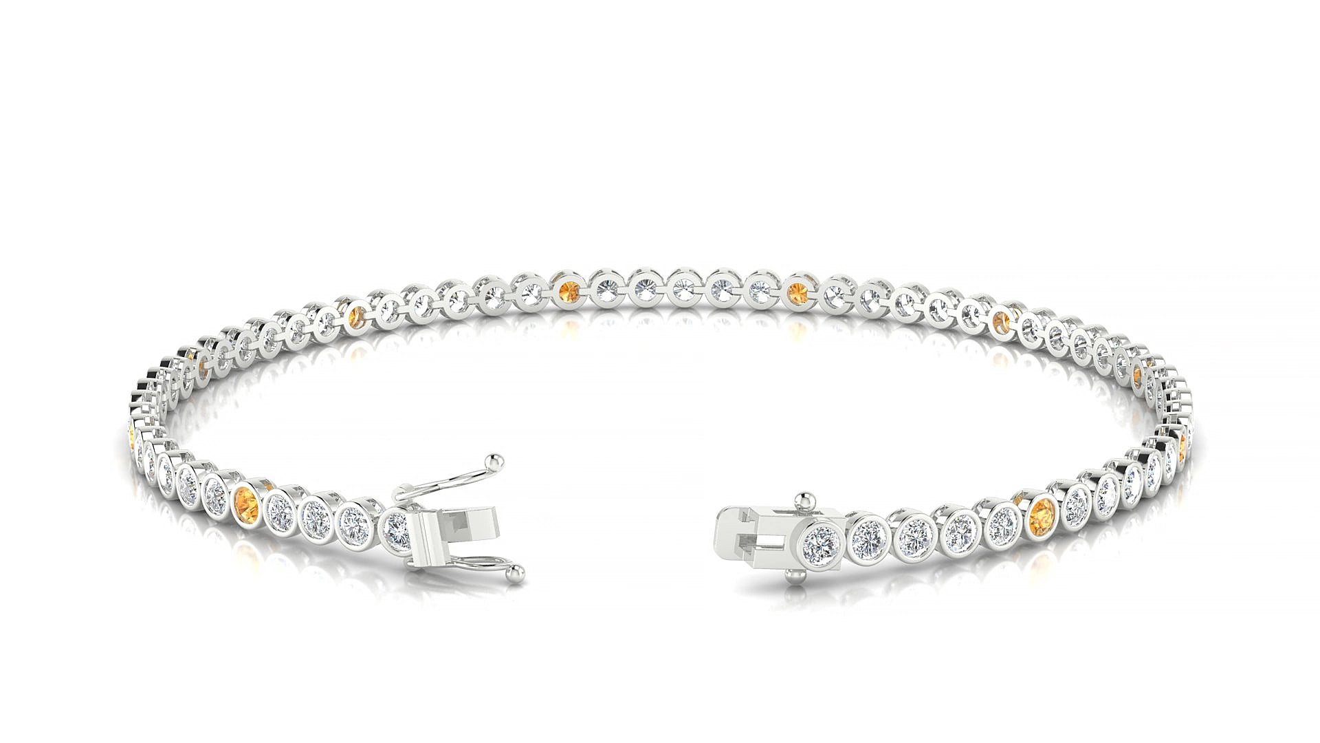 Avila 1-5 | 18k White Gold 2 mm Round Natural Citrine & Diamond 15 cm Tennis Bracelet