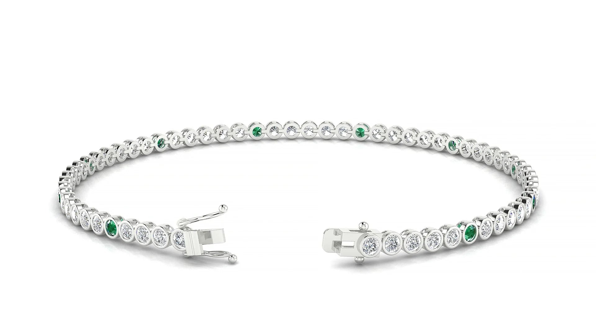 Avila 1-5 | 18k White Gold 2 mm Round Natural Emerald & Diamond Tennis Bracelet