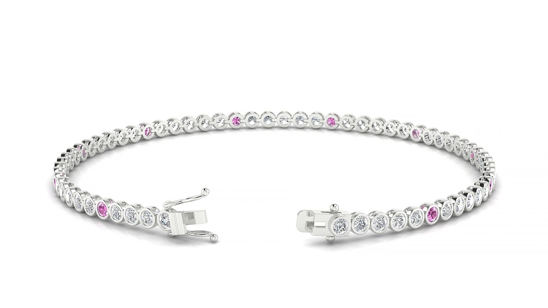 Avila 1-5 | 18k White Gold 2 mm Round Natural Pink Sapphire & Diamond 15 cm Tennis Bracelet