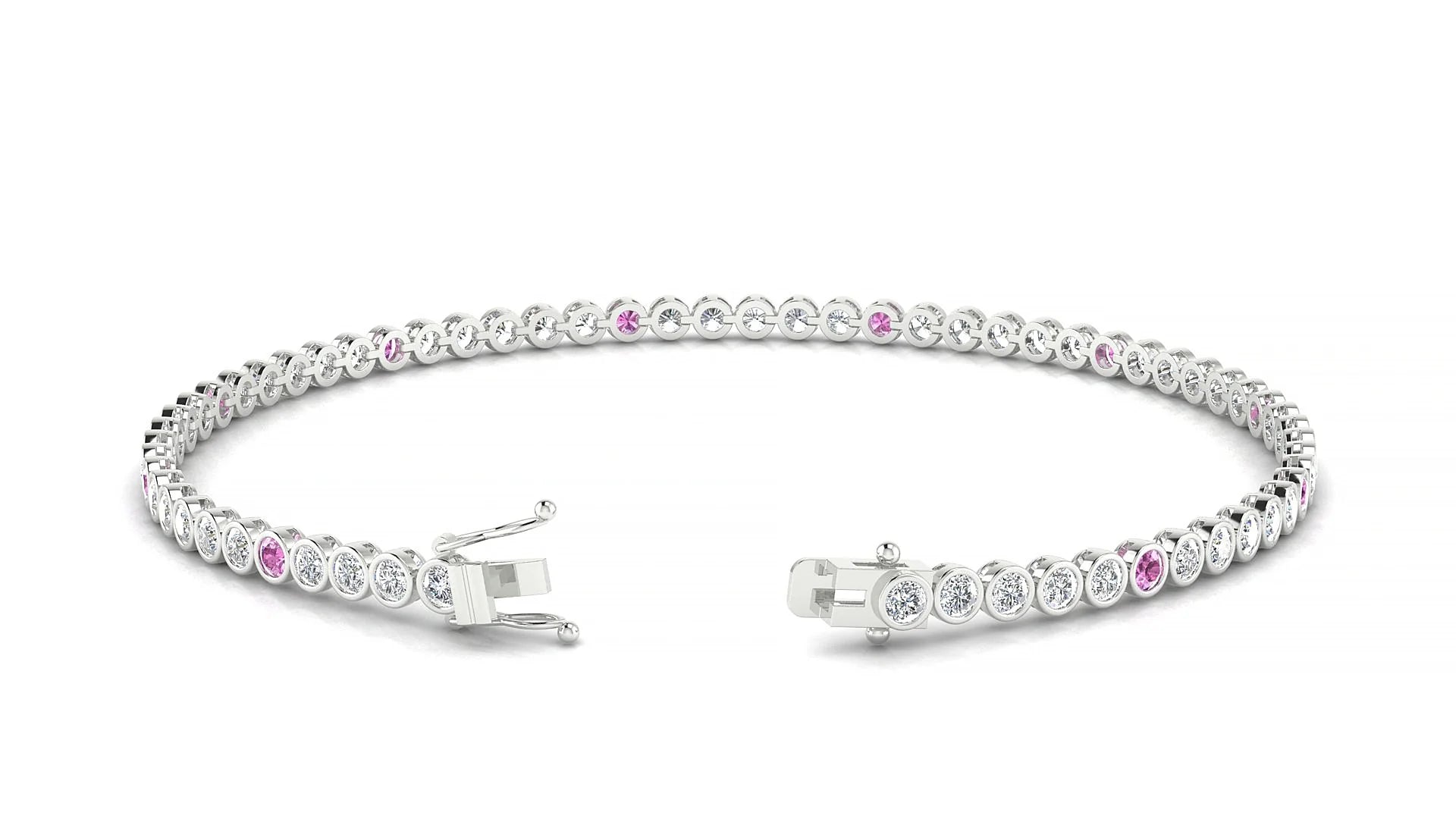 Avila 1-5 | 18k White Gold 2 mm Round Natural Pink Sapphire & Diamond Tennis Bracelet
